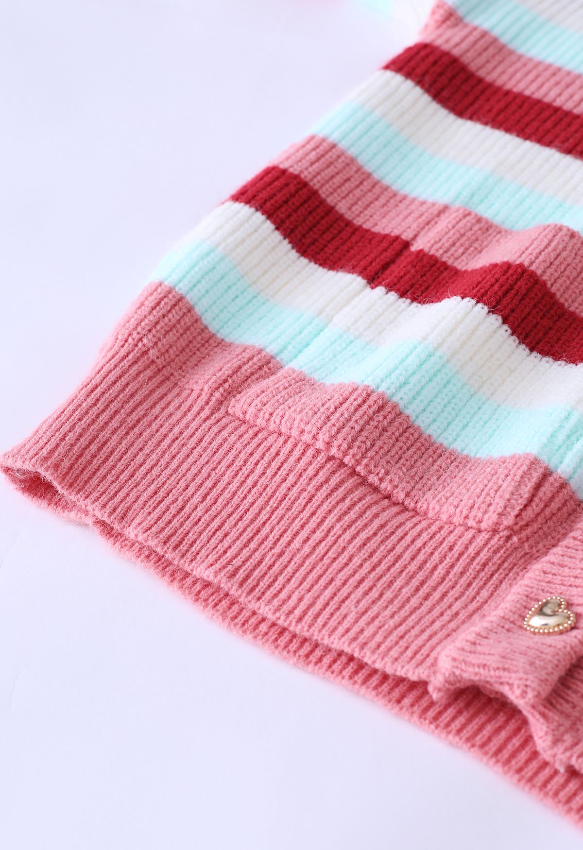 Multicolor Stripes Heart Button Cardigan