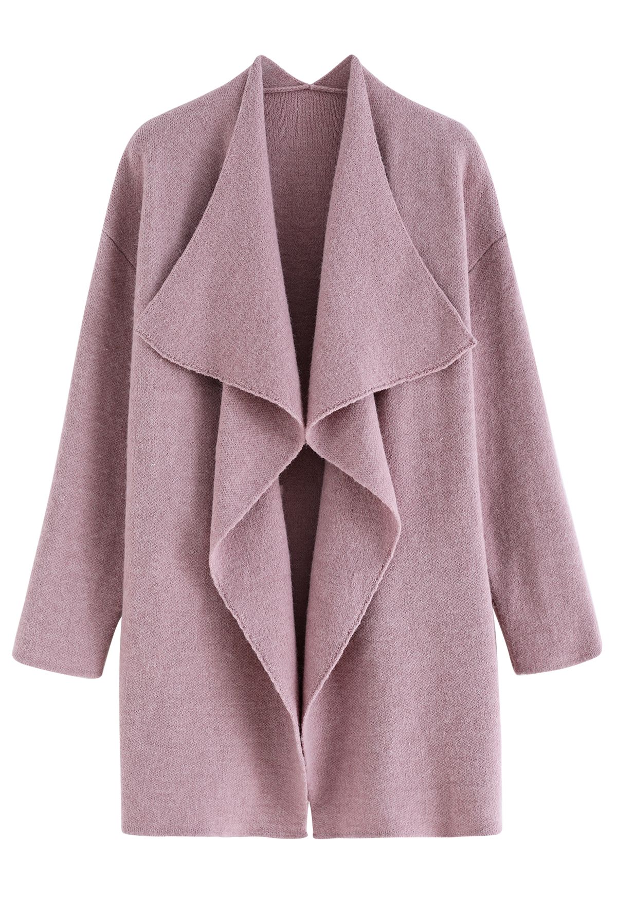 Wide Lapel Loose Knit Cardigan in Dusty Pink