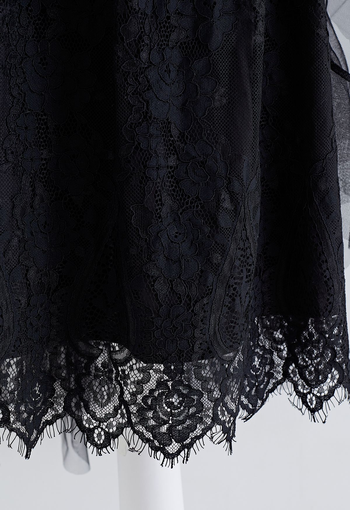 Floral Lace Ruffle Mesh Tulle Skirt in Black