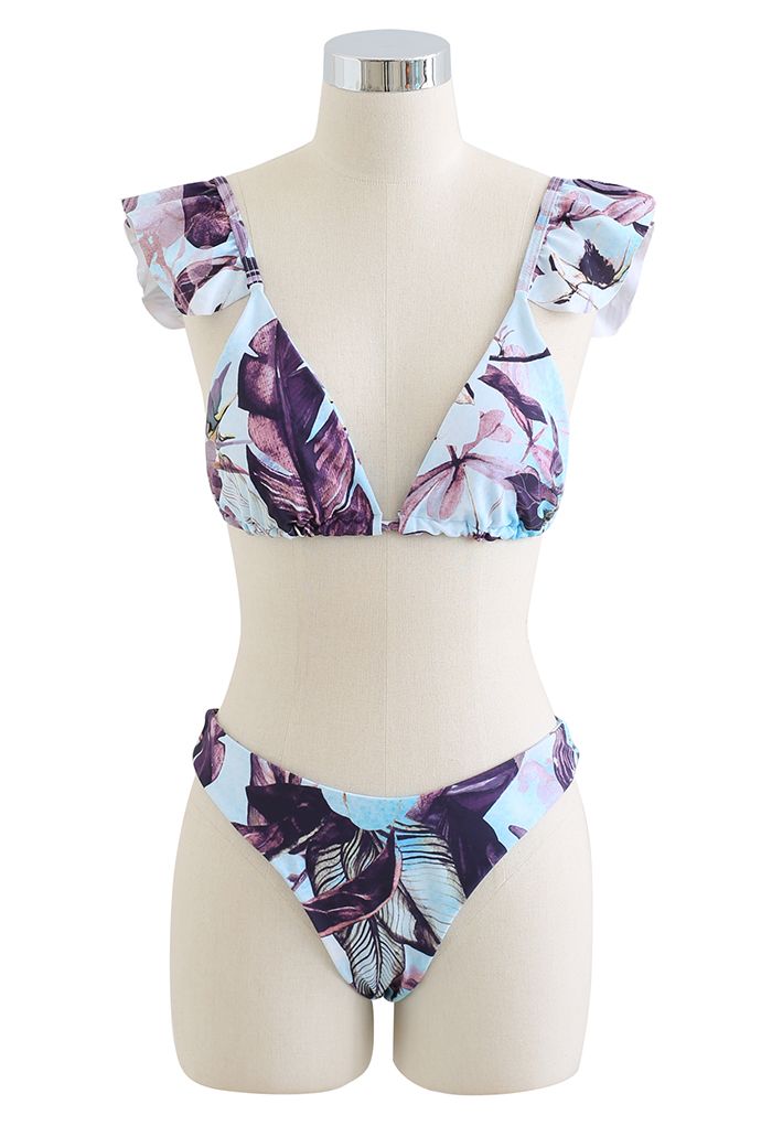 Rainforest Vibe Flutter Strap Bikini Set باللون البنفسجي