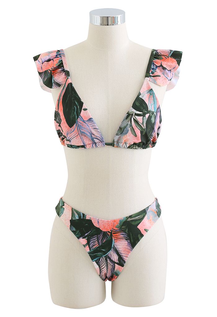 Rainforest Vibe Flutter Strap Bikini Set باللون الأخضر