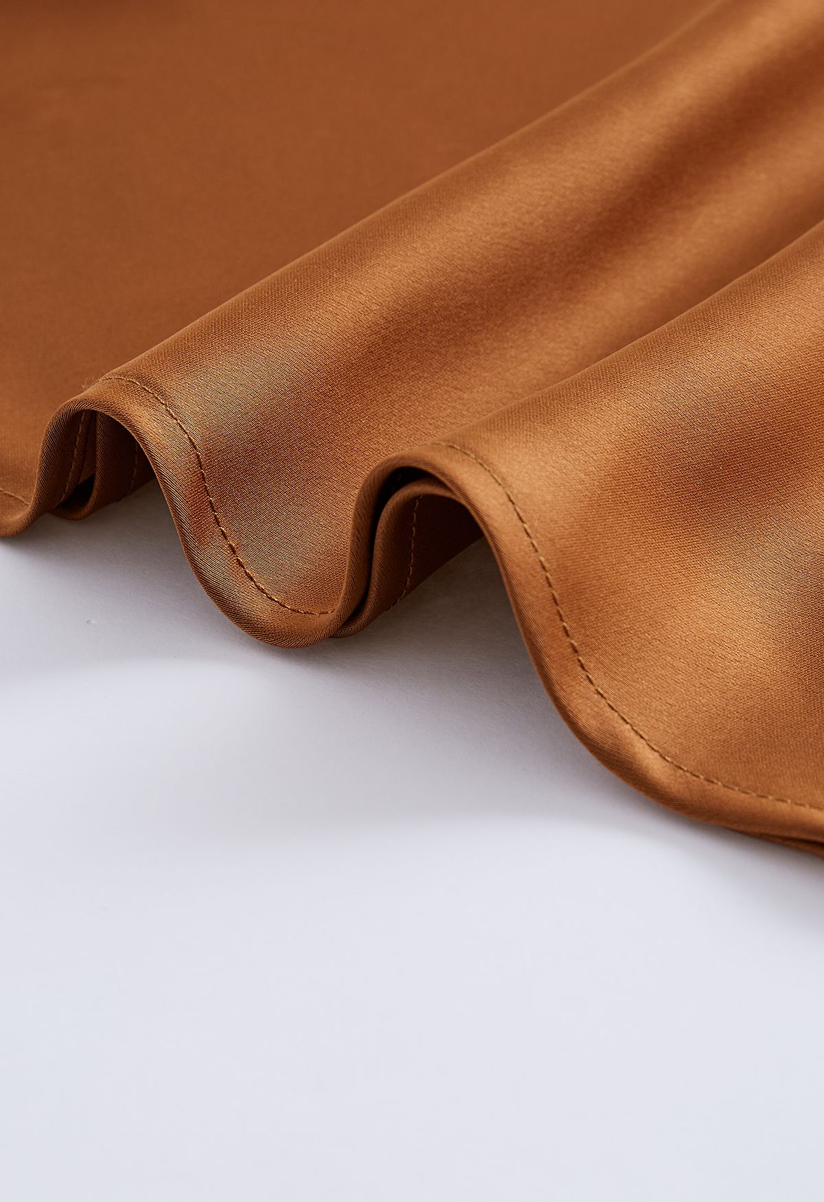 Satin Finish Bias Cut Midi Skirt in Caramel