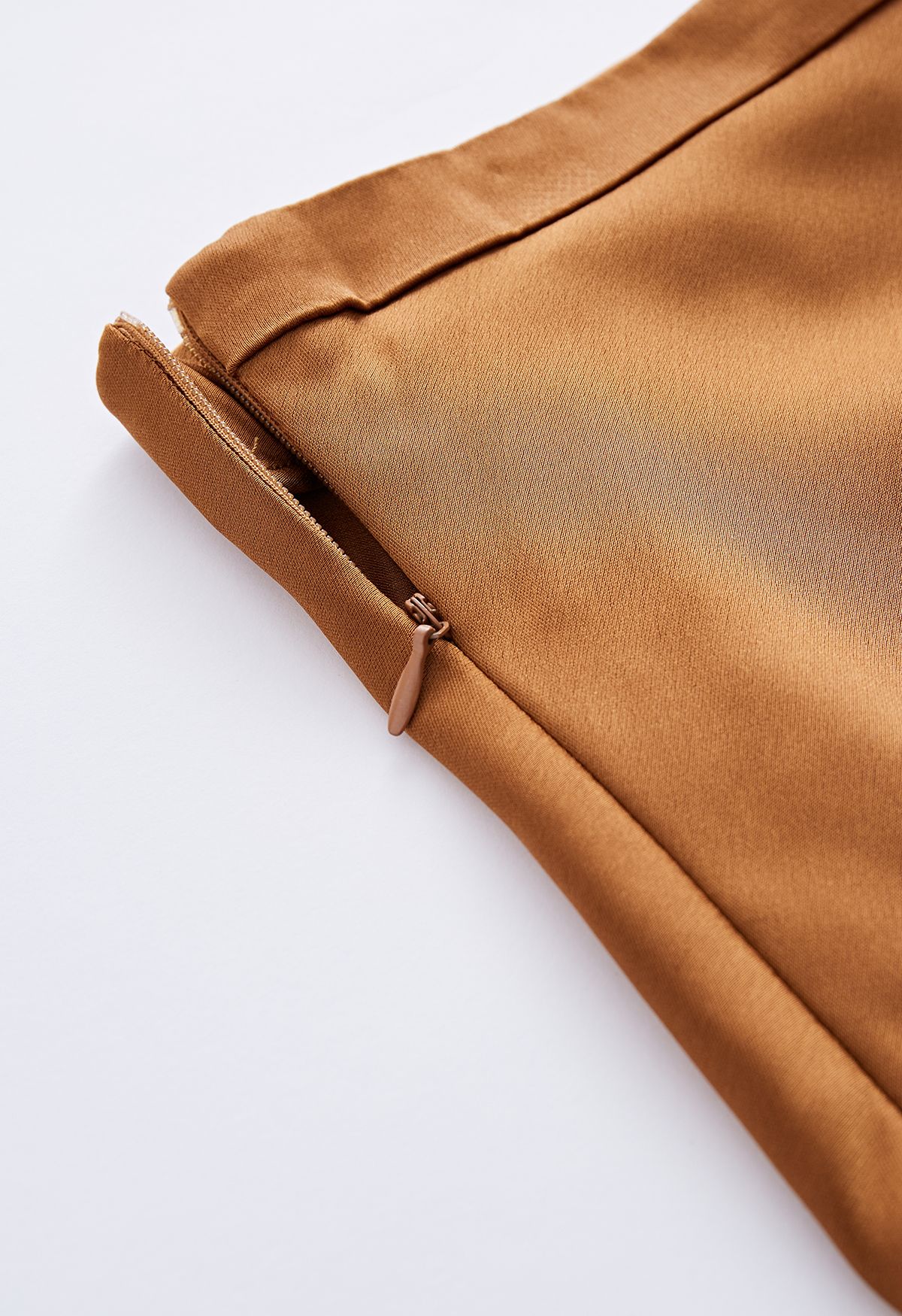 Satin Finish Bias Cut Midi Skirt in Caramel