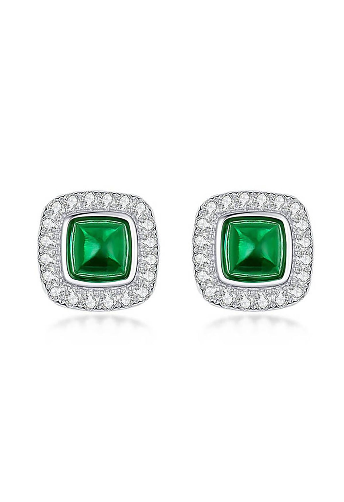 Emerald Cushion Gem Stud Earrings