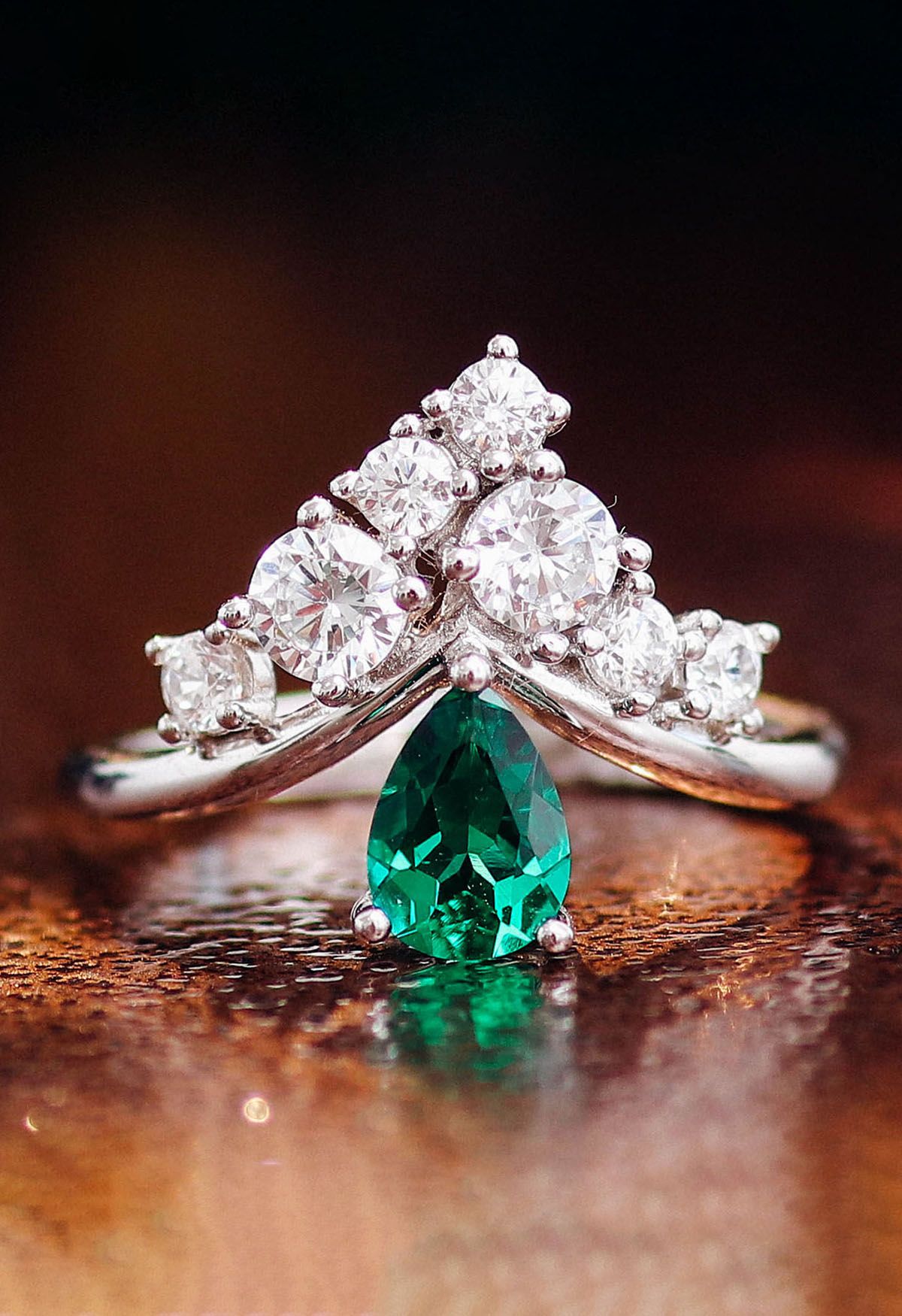 Pear Emerald Gem Diamond Ring