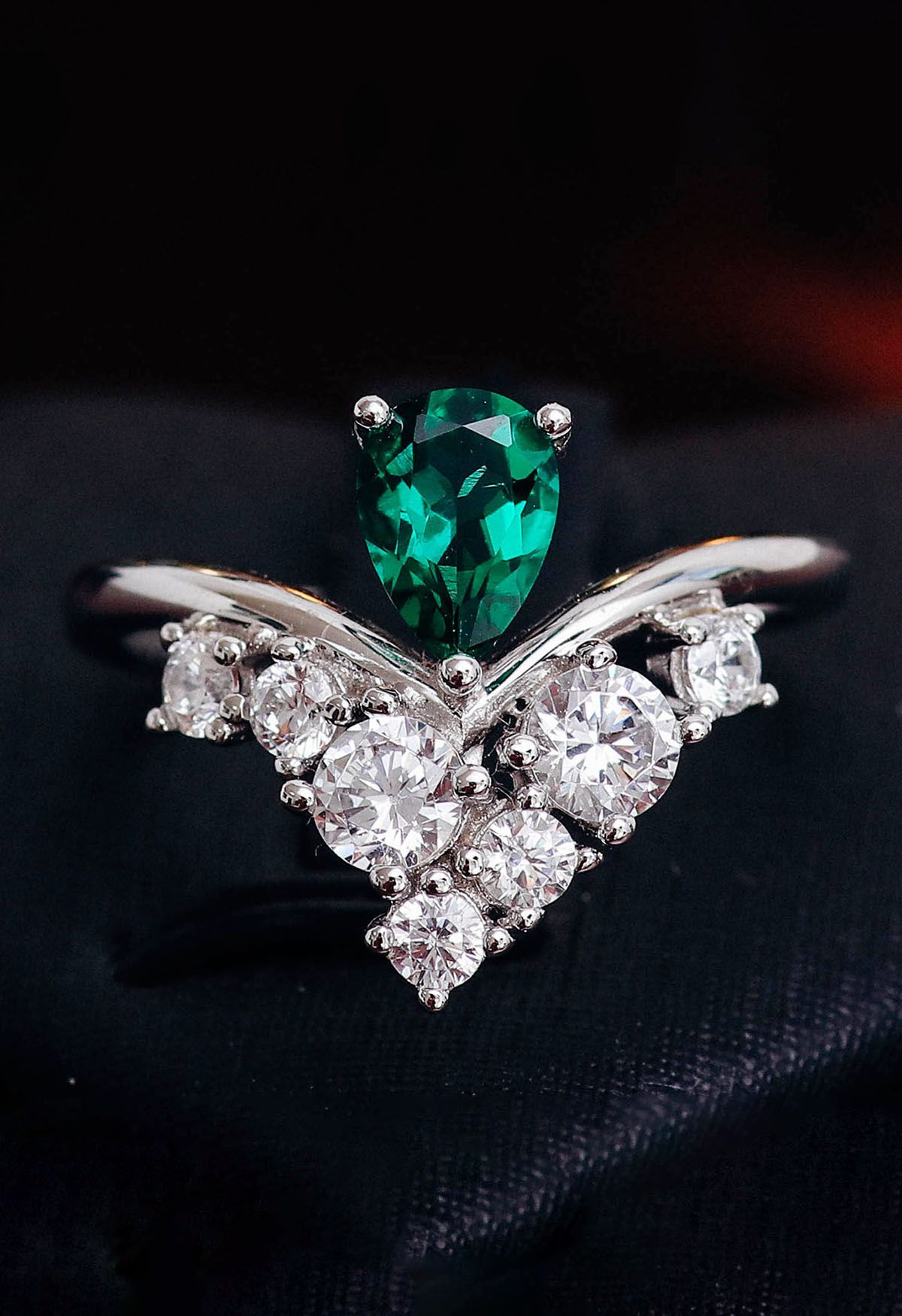 Pear Emerald Gem Diamond Ring