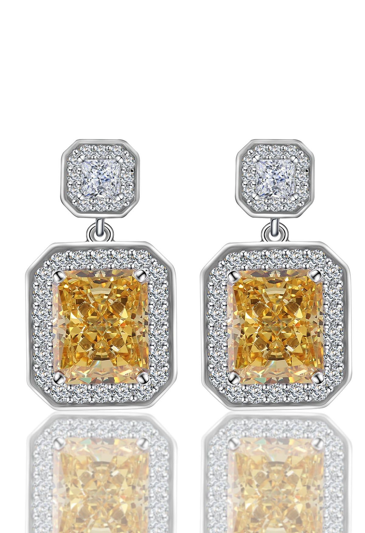 Rectangle Yellow Crystal Cubic Zirconia Earrings