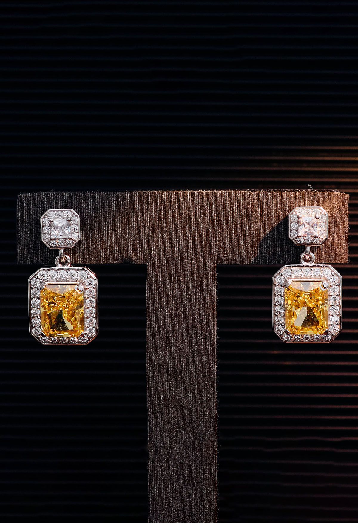 Rectangle Yellow Crystal Cubic Zirconia Earrings