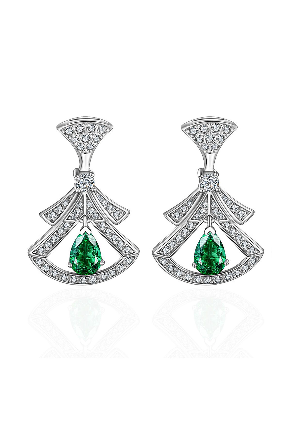 Hollow Out Fan Shape Emerald Gem Earrings