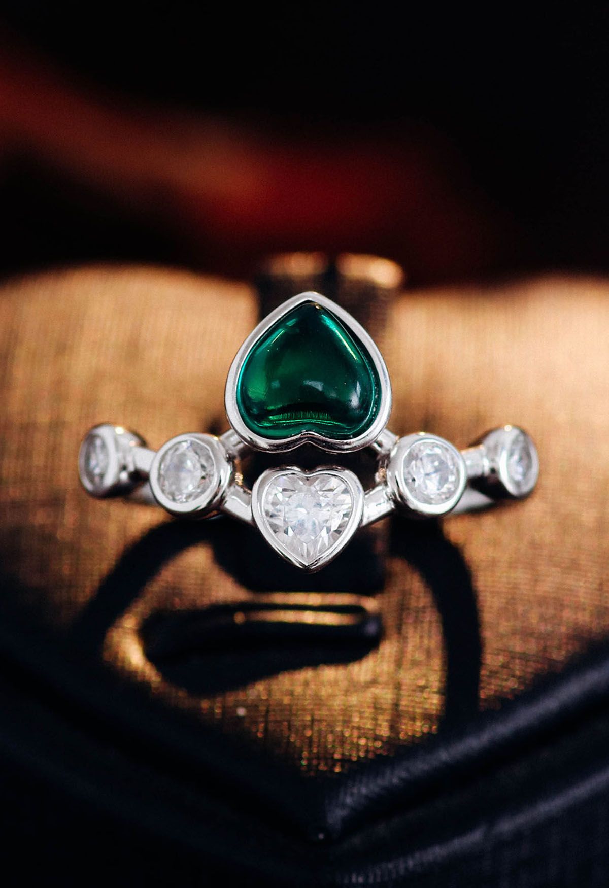 Emerald Heart Gem Diamond Ring