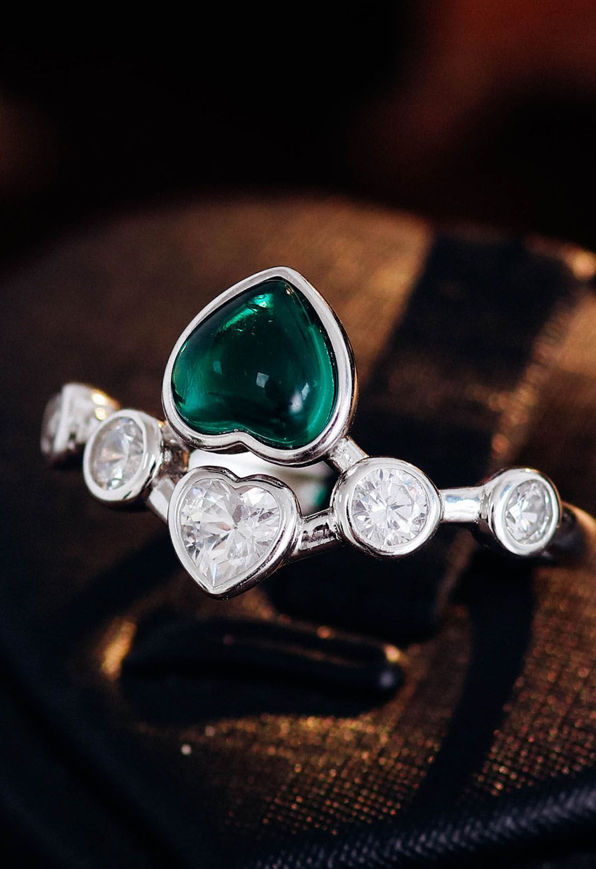 Emerald Heart Gem Diamond Ring