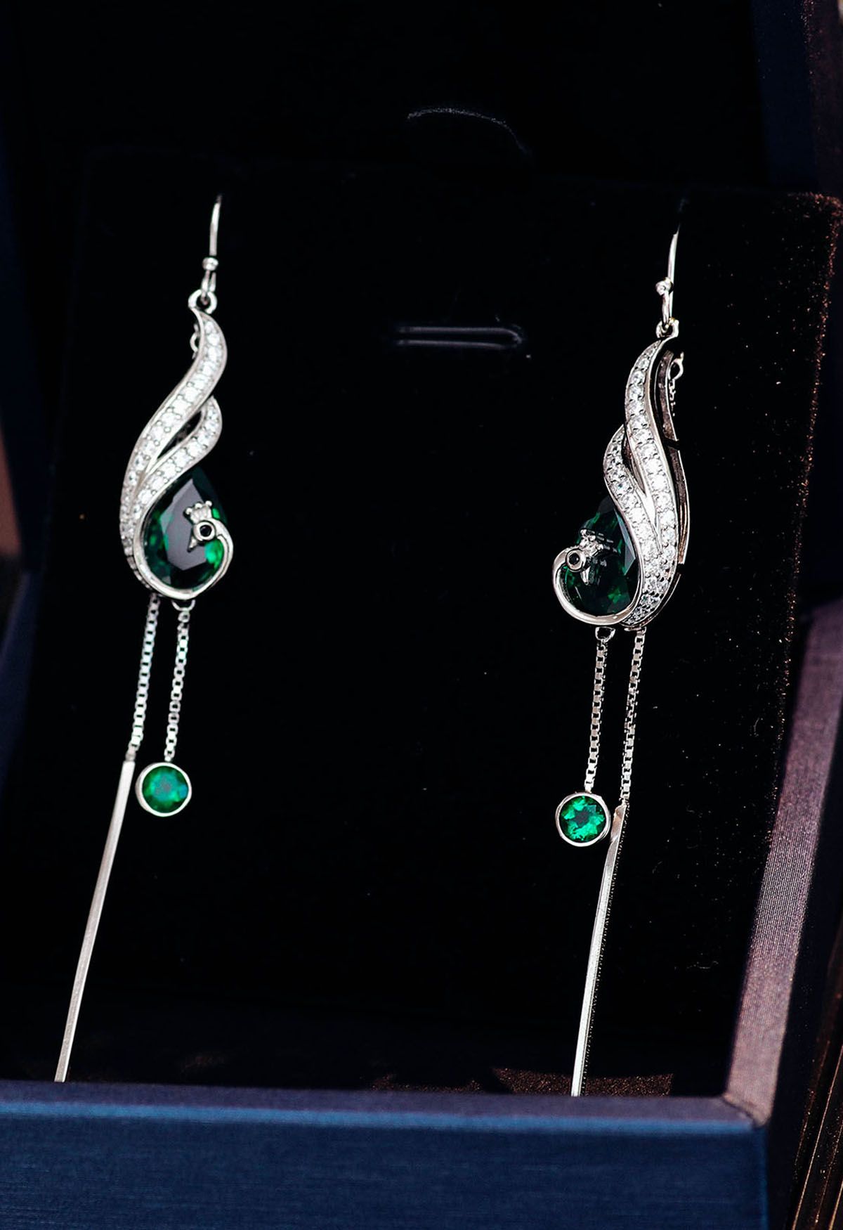 Peacock Shape Emerald Gem Drop Earring 