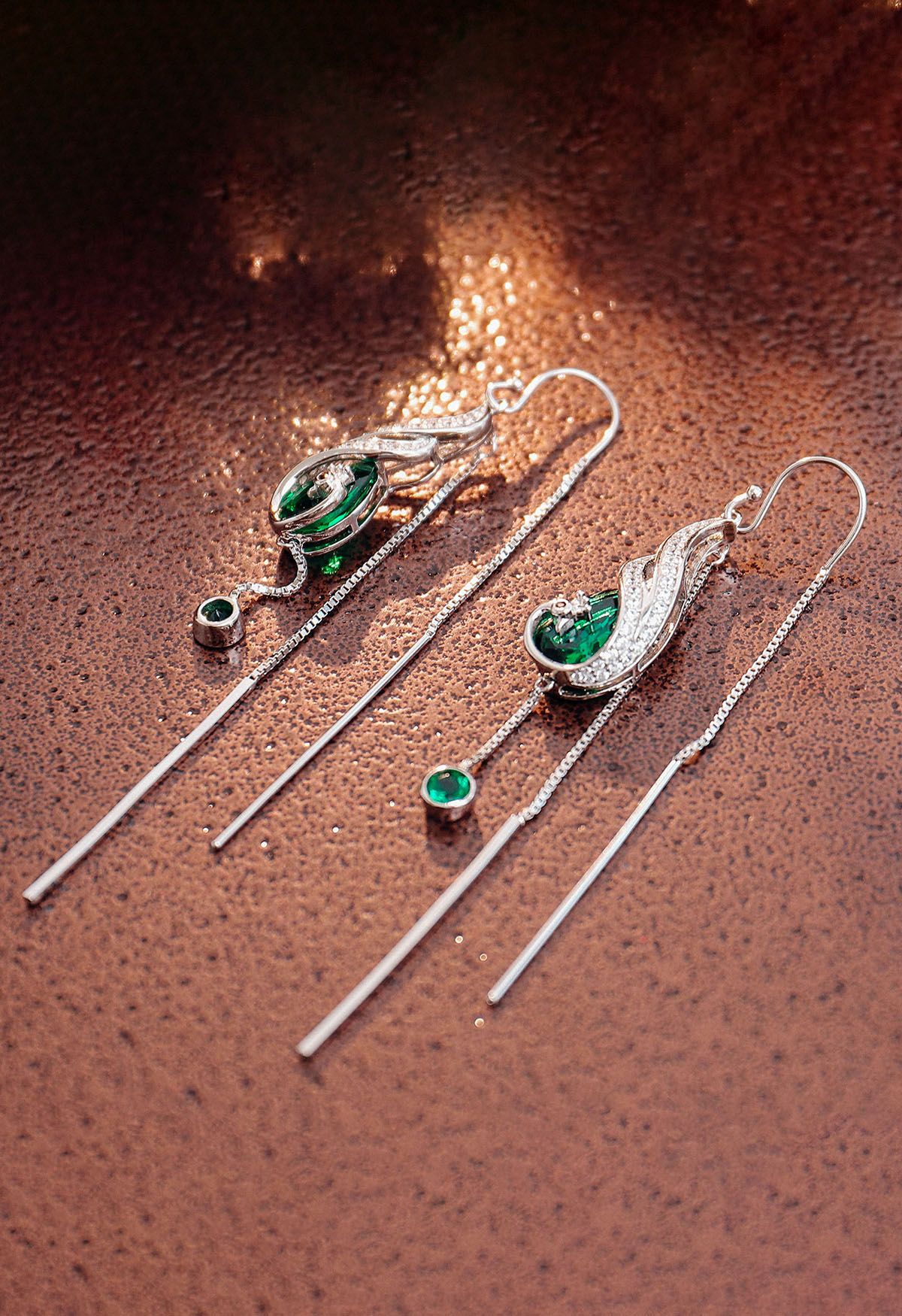 Peacock Shape Emerald Gem Drop Earring 