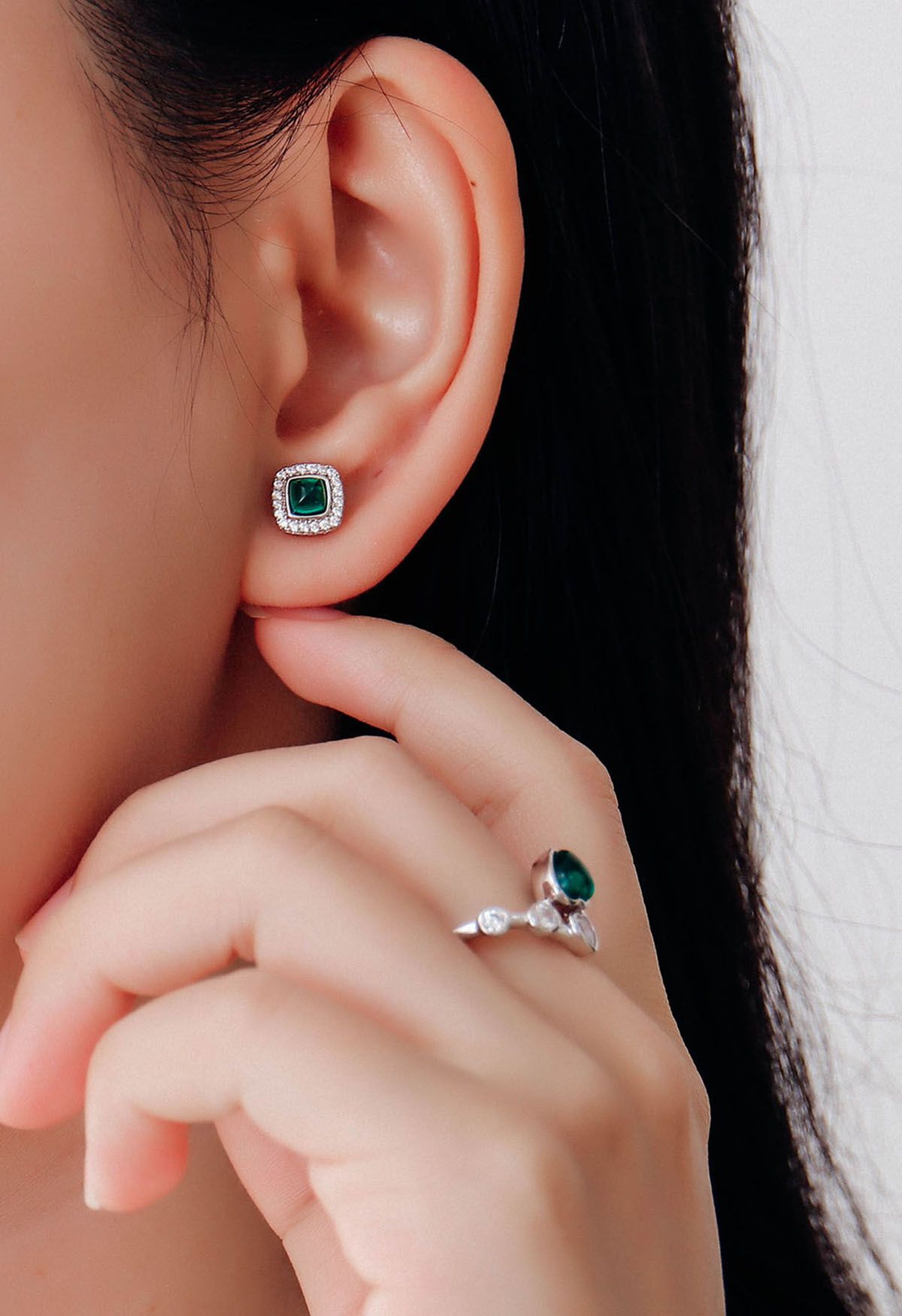 Emerald Cushion Gem Stud Earrings