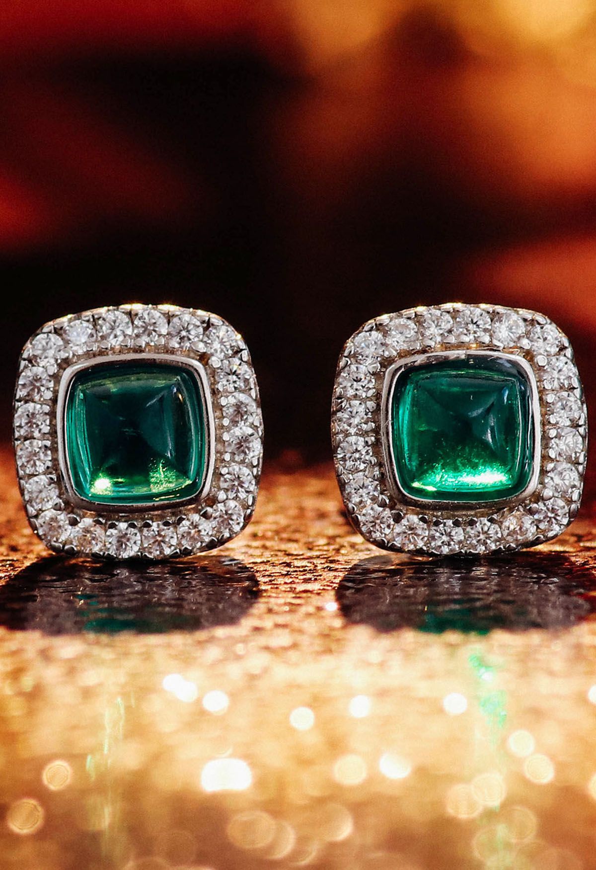 Emerald Cushion Gem Stud Earrings