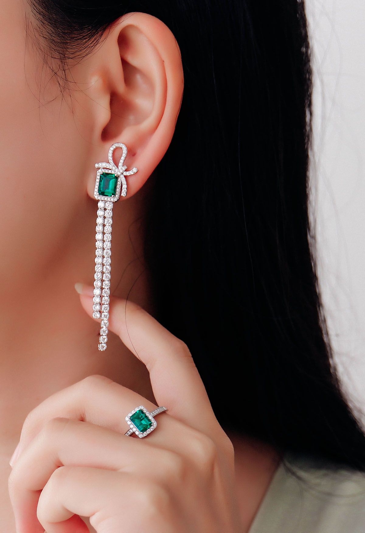 Emerald Cut Gem Diamond Drop Earrings