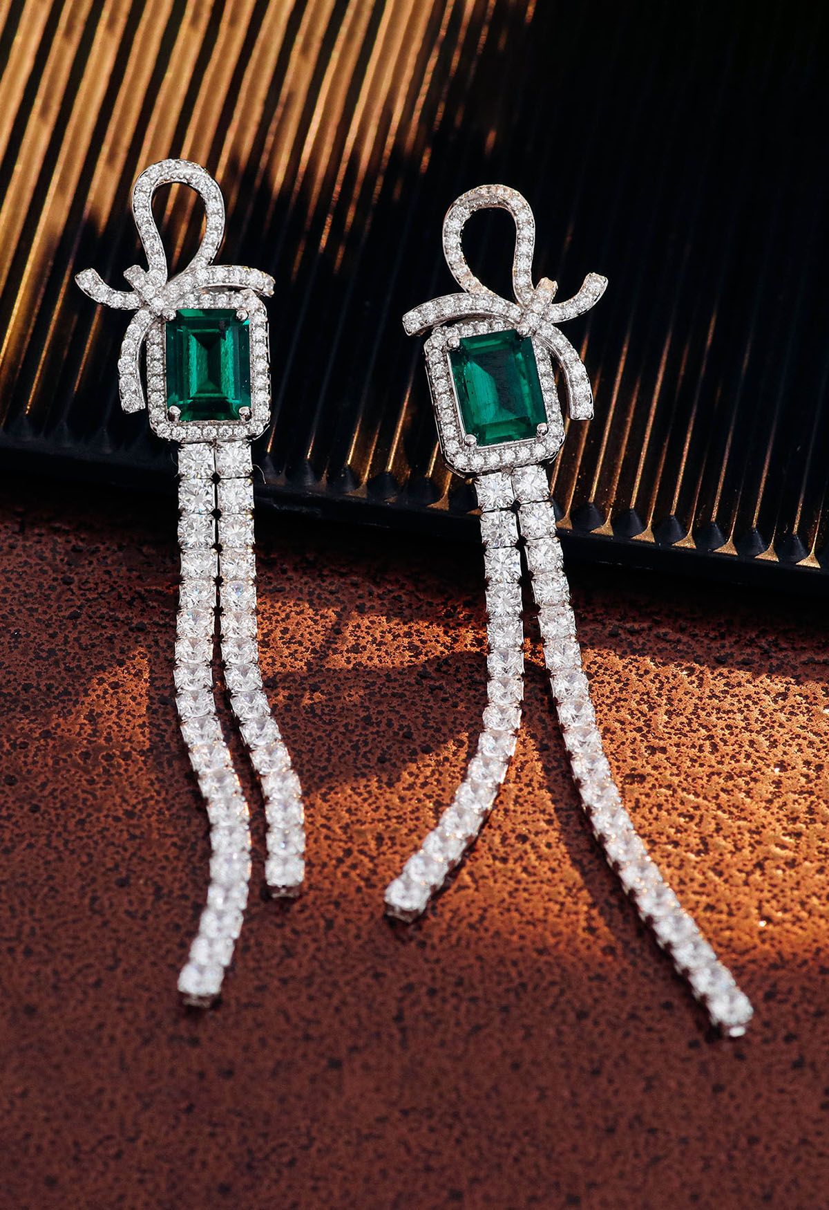 Emerald Cut Gem Diamond Drop Earrings