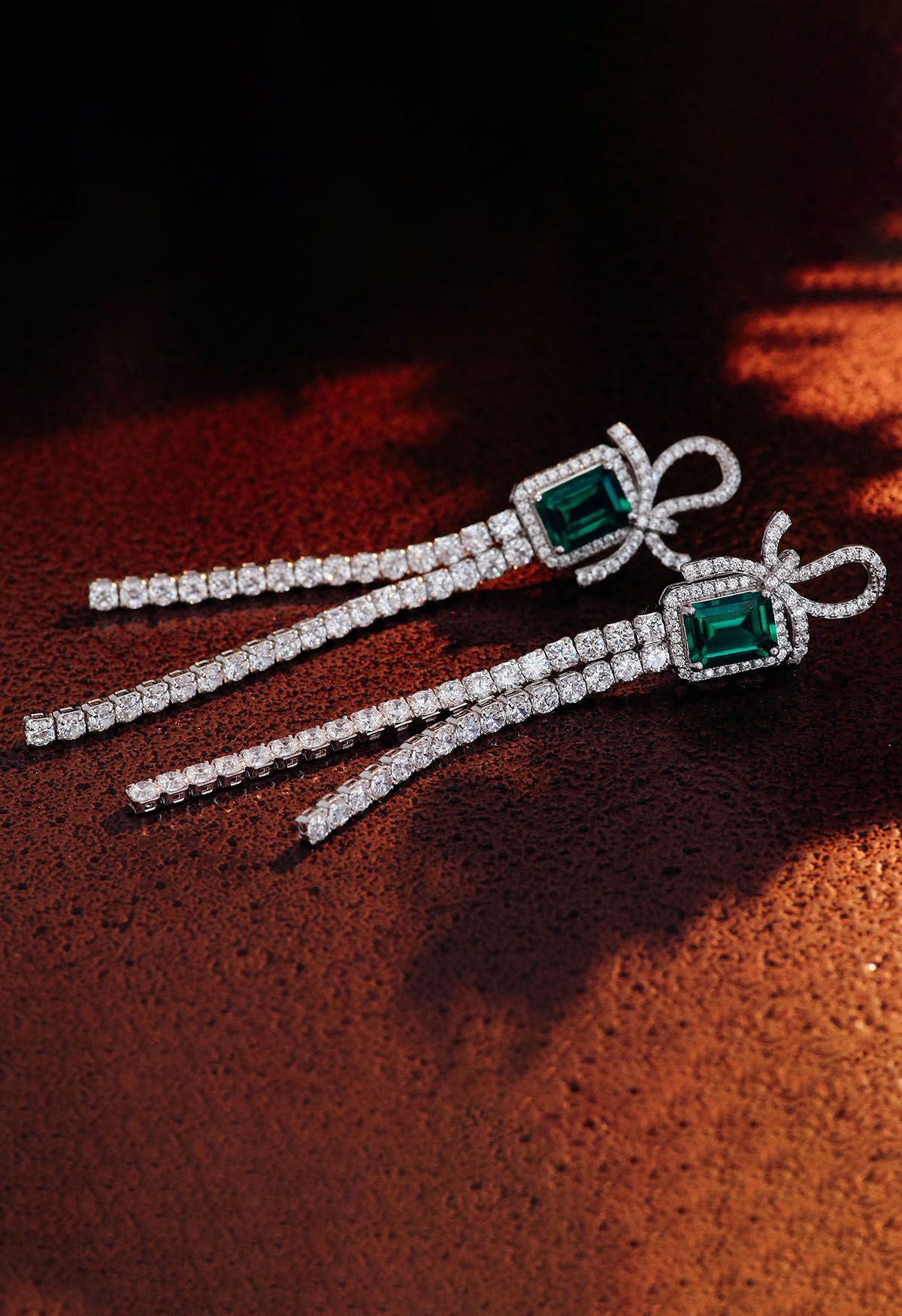 Emerald Cut Gem Diamond Drop Earrings