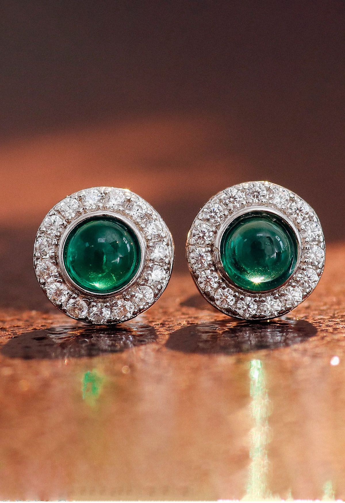 Rounded Emerald Gem Stud Earrings