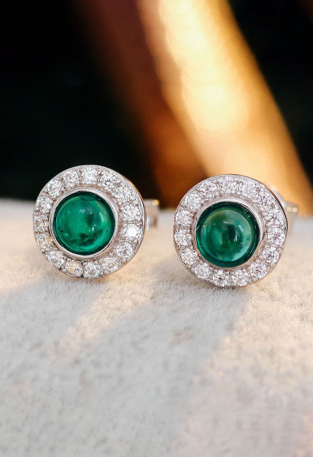 Rounded Emerald Gem Stud Earrings