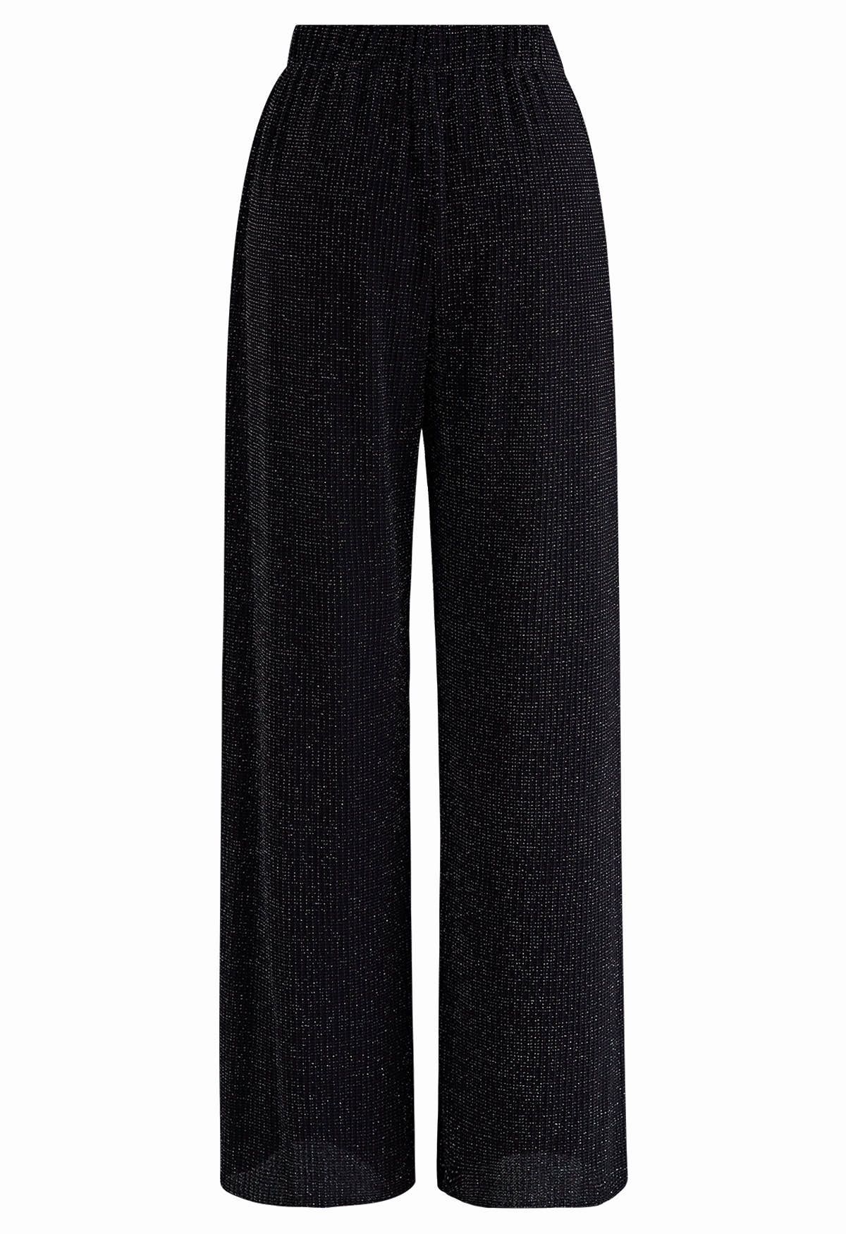 Midnight Shimmer Black Straight-Leg Pants