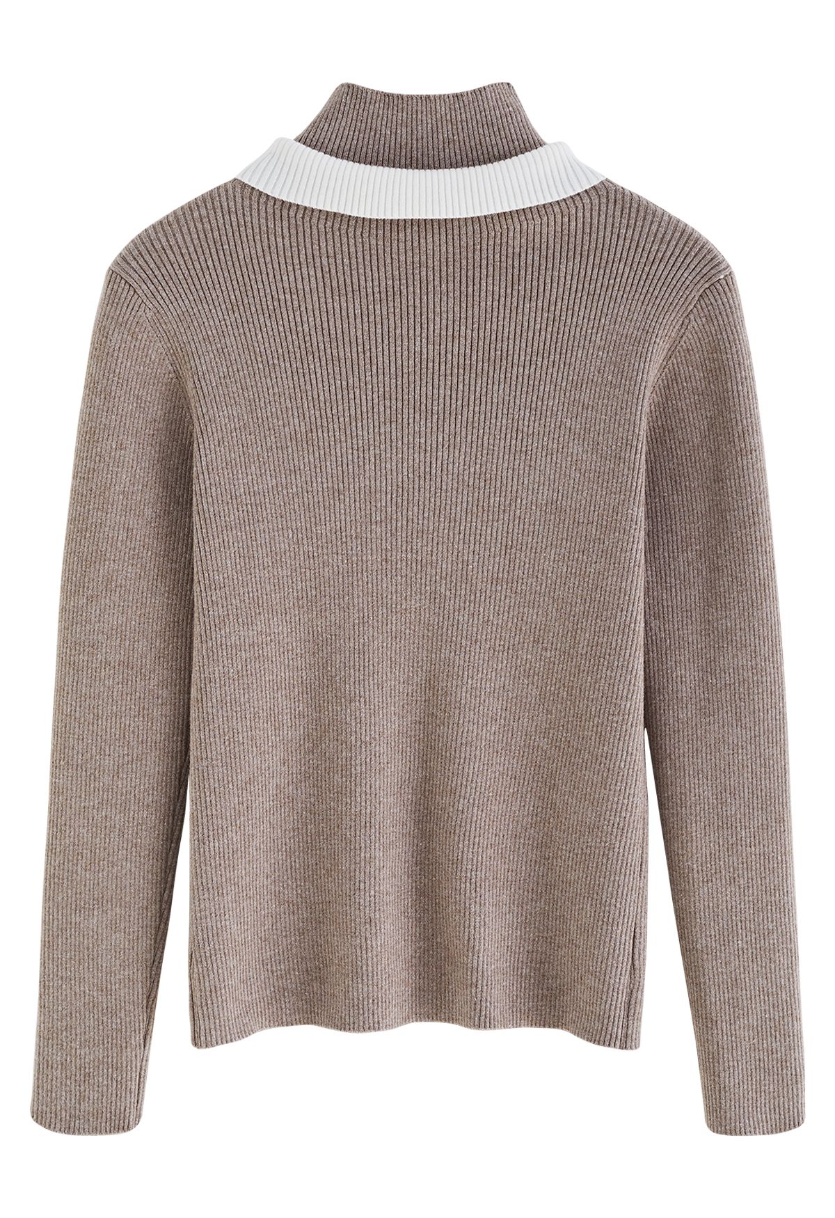 Contrast Doll Collar Mock Neck Knit Top in Taupe