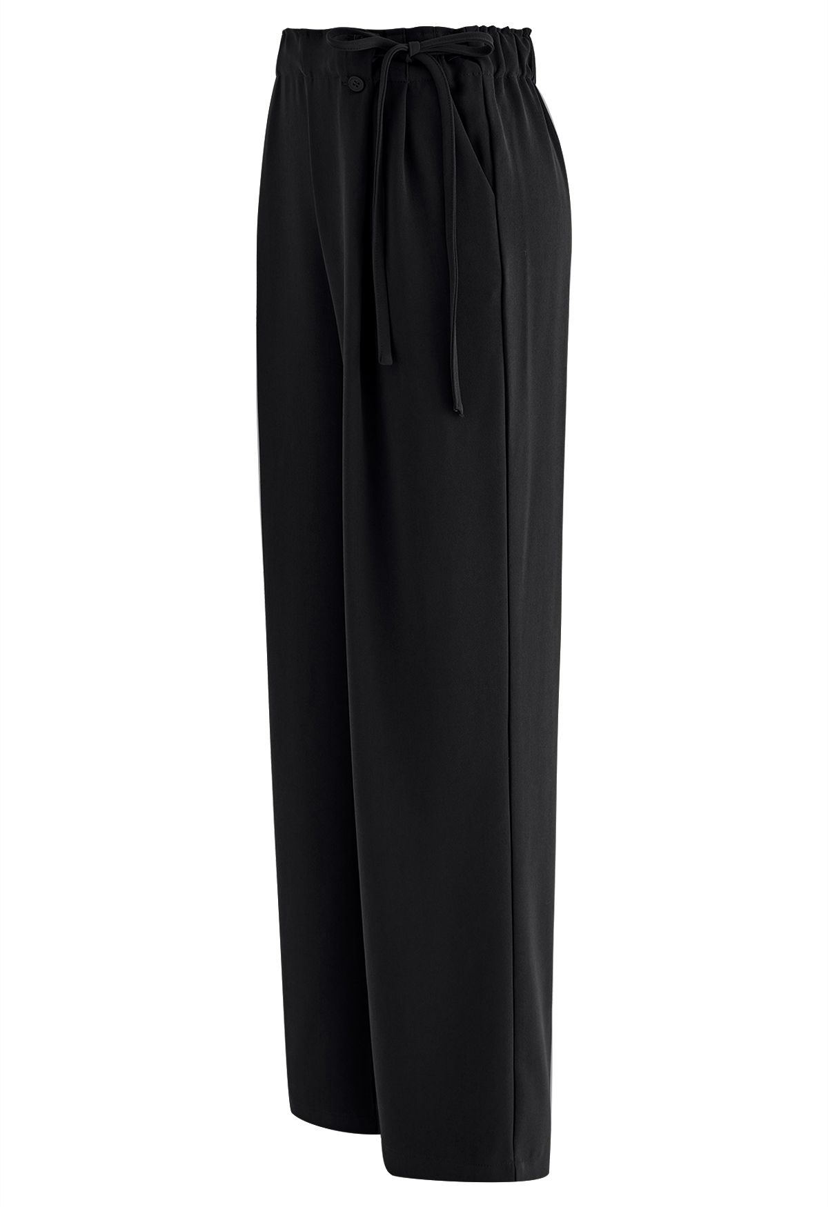 Side Drawstring Pleated Straight Leg Pants in Black