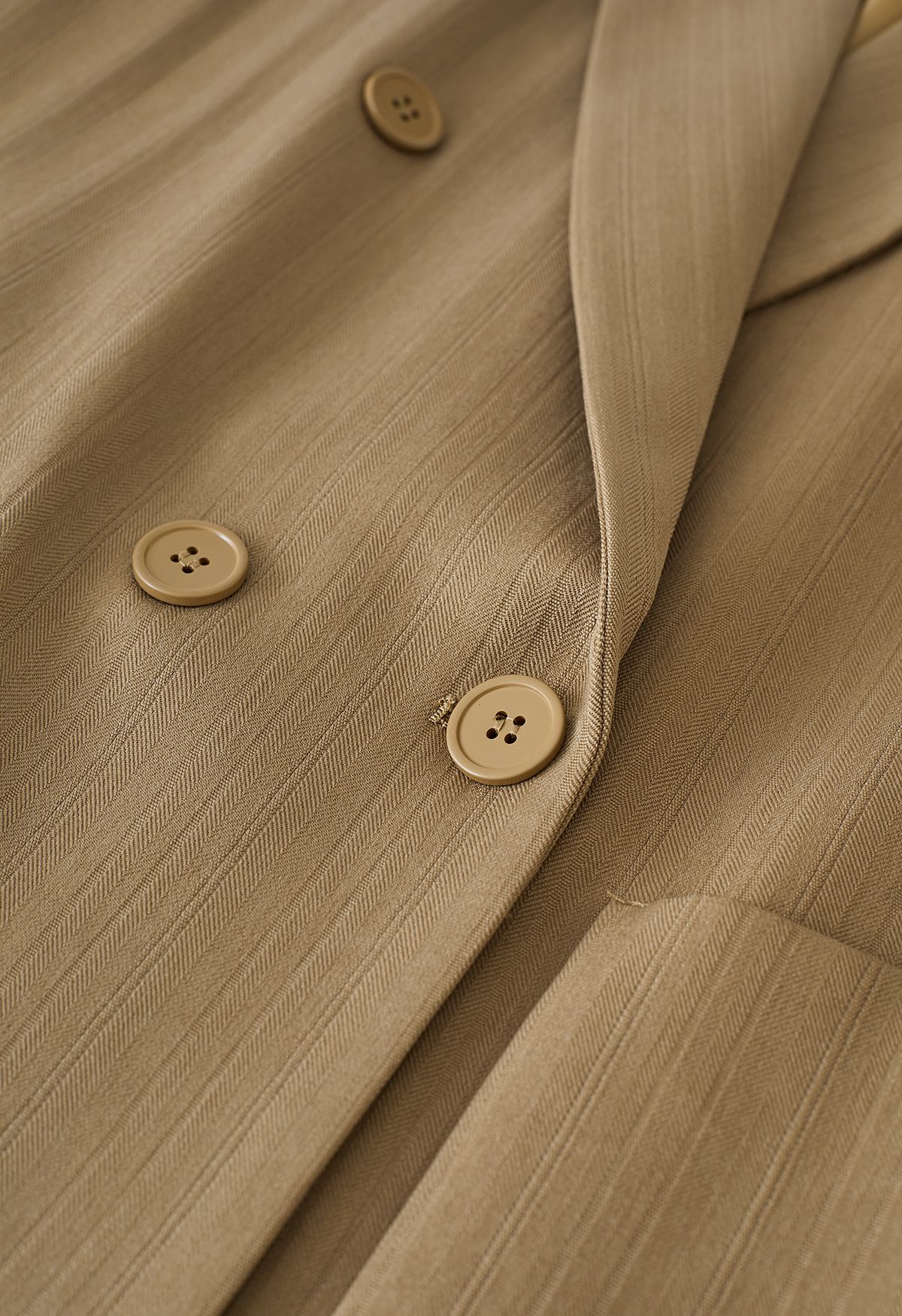 Solid Color Textured Double-Breasted Blazer in Tan