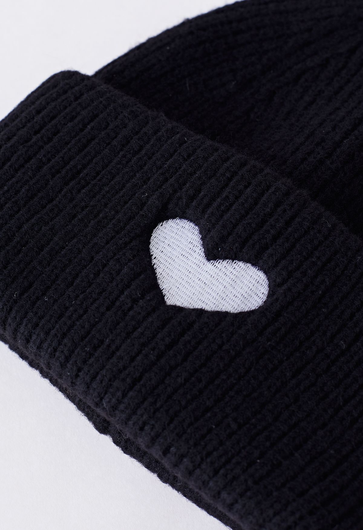 Heart Patch Folded Beanie Hat in Black