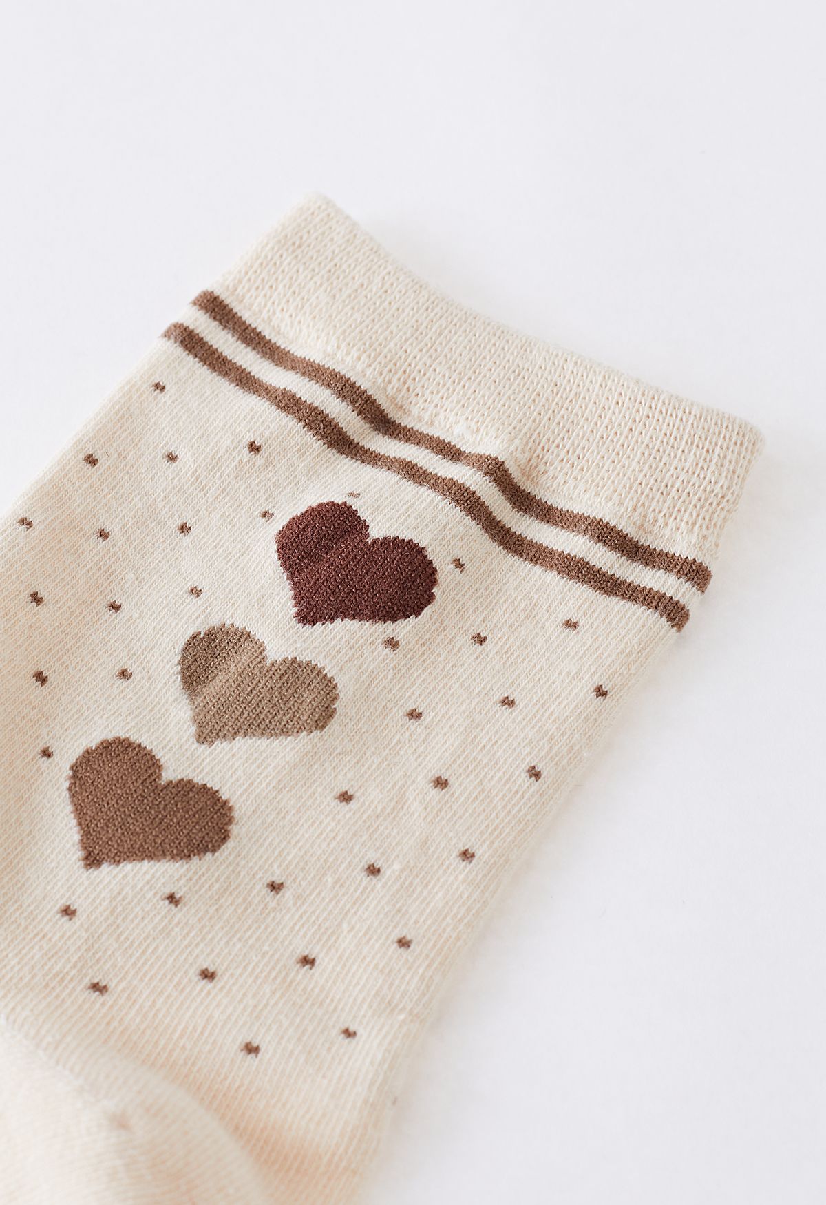 Dotted Heart Creamy Crew Socks