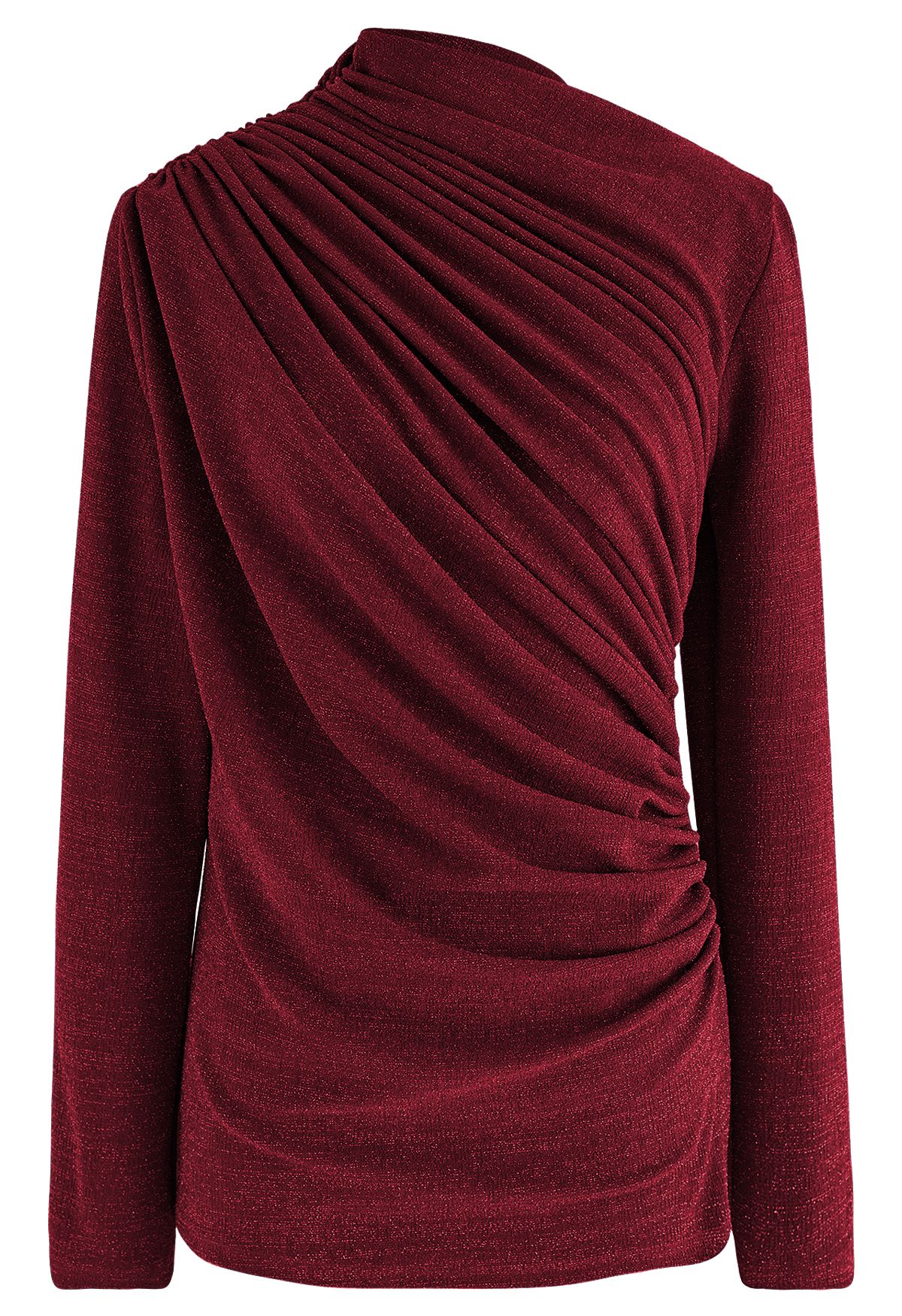 Gleaming Ruched Long Sleeve Top in Burgundy