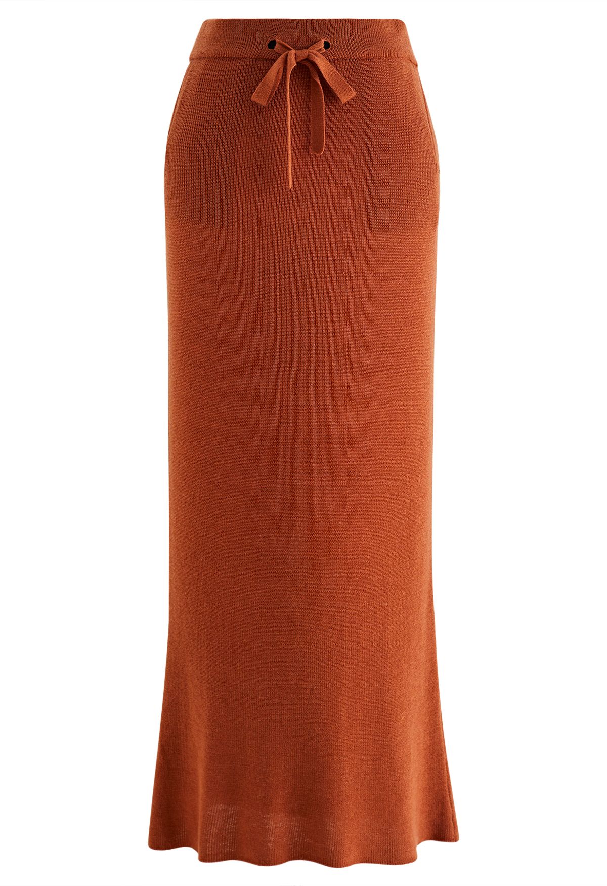 Knitted High Waist Pencil Maxi Skirt in Pumpkin