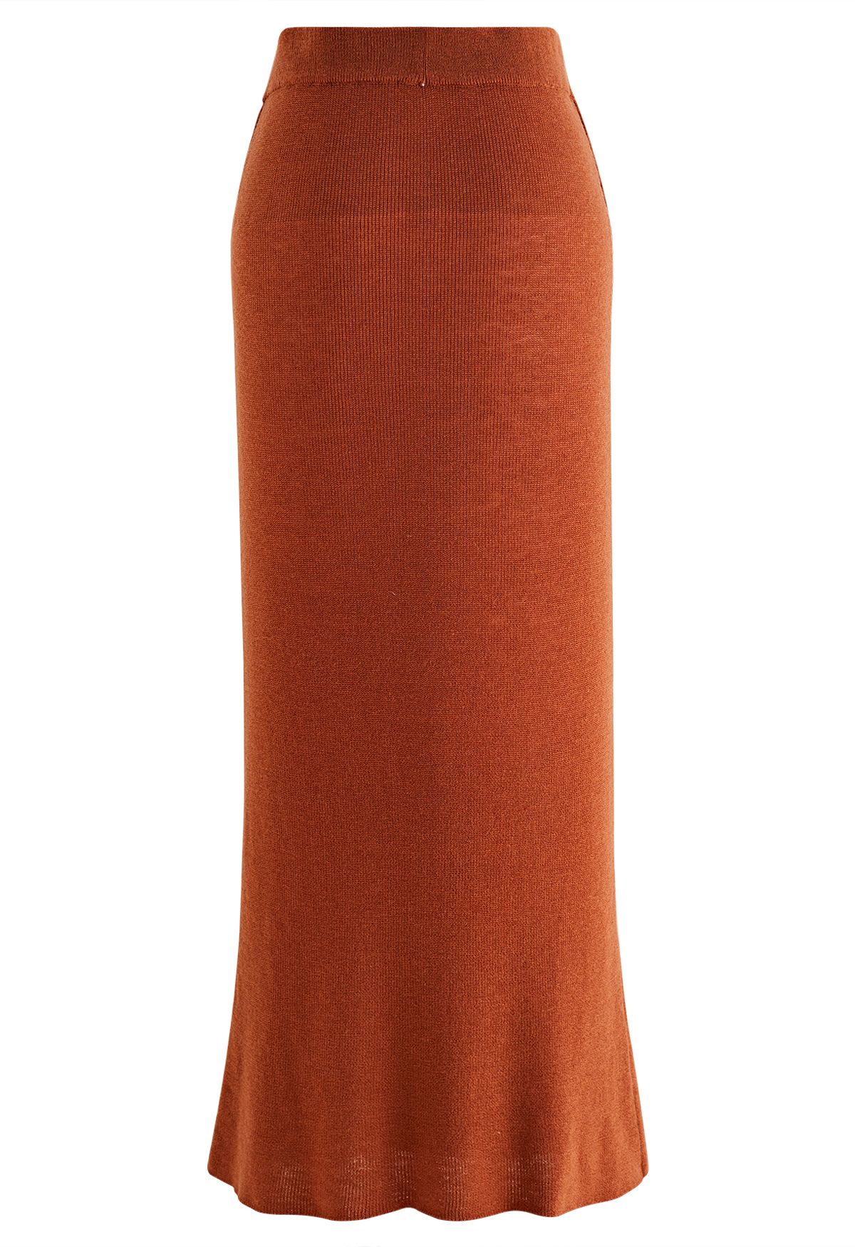 Knitted High Waist Pencil Maxi Skirt in Pumpkin