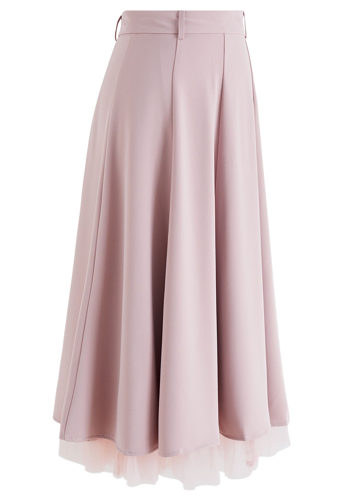 Mesh Spliced Hem Midi Skirt in Pink