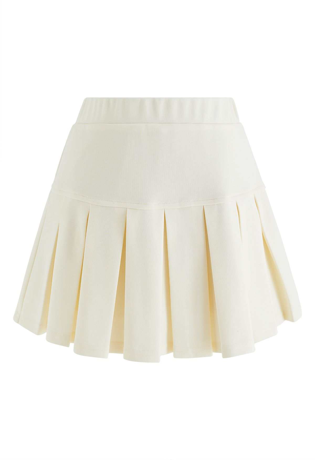 Elastic Waist Pleated Flare Mini Skirt in Cream