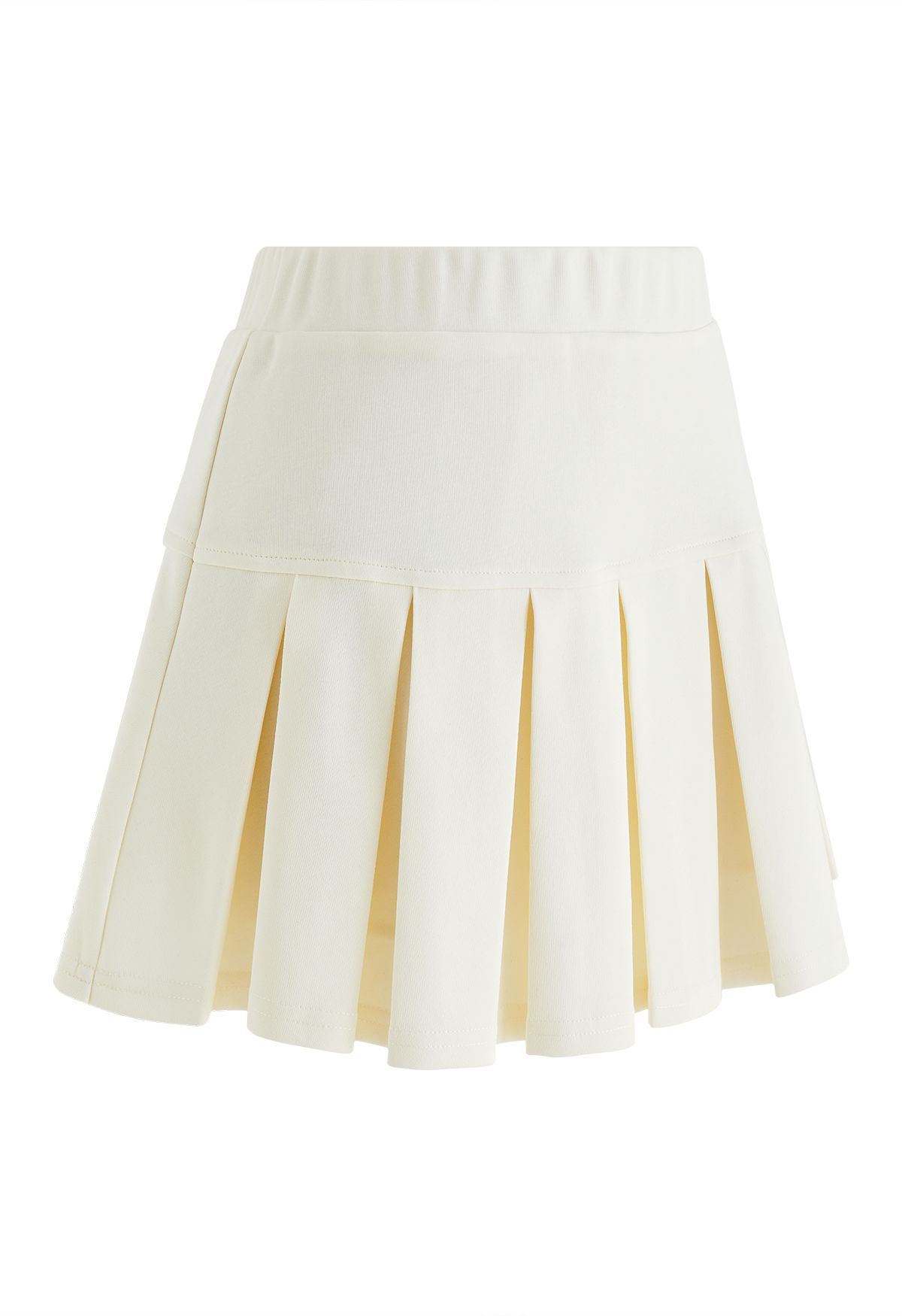 Elastic Waist Pleated Flare Mini Skirt in Cream