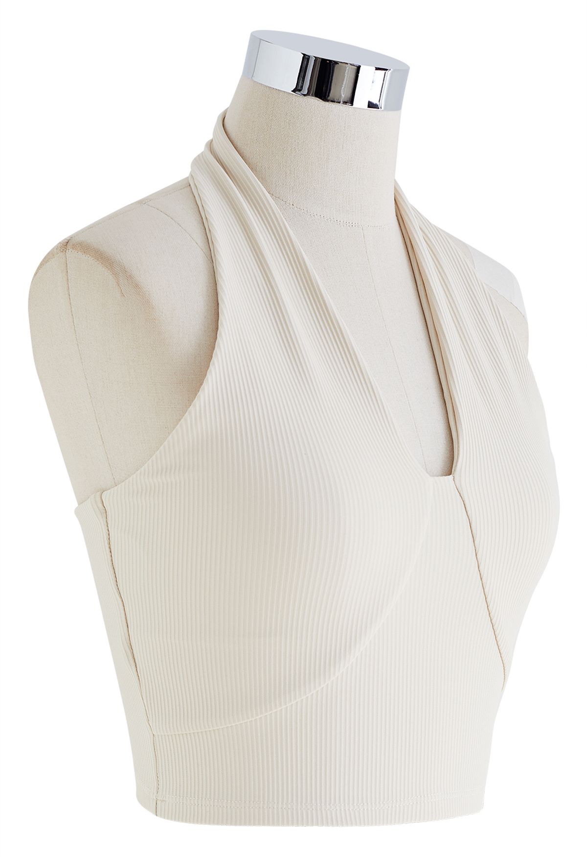 U-Shape Halter Neck Breathable Bra Top in Oatmeal