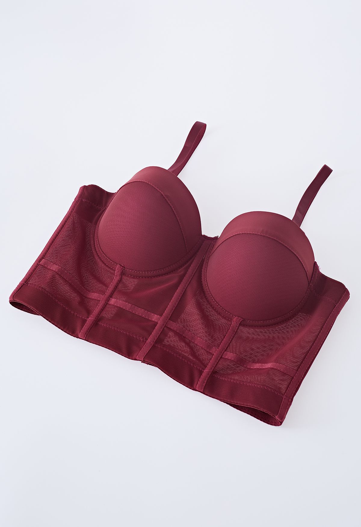 Solid Color Underwire Bustier Crop Top in Burgundy