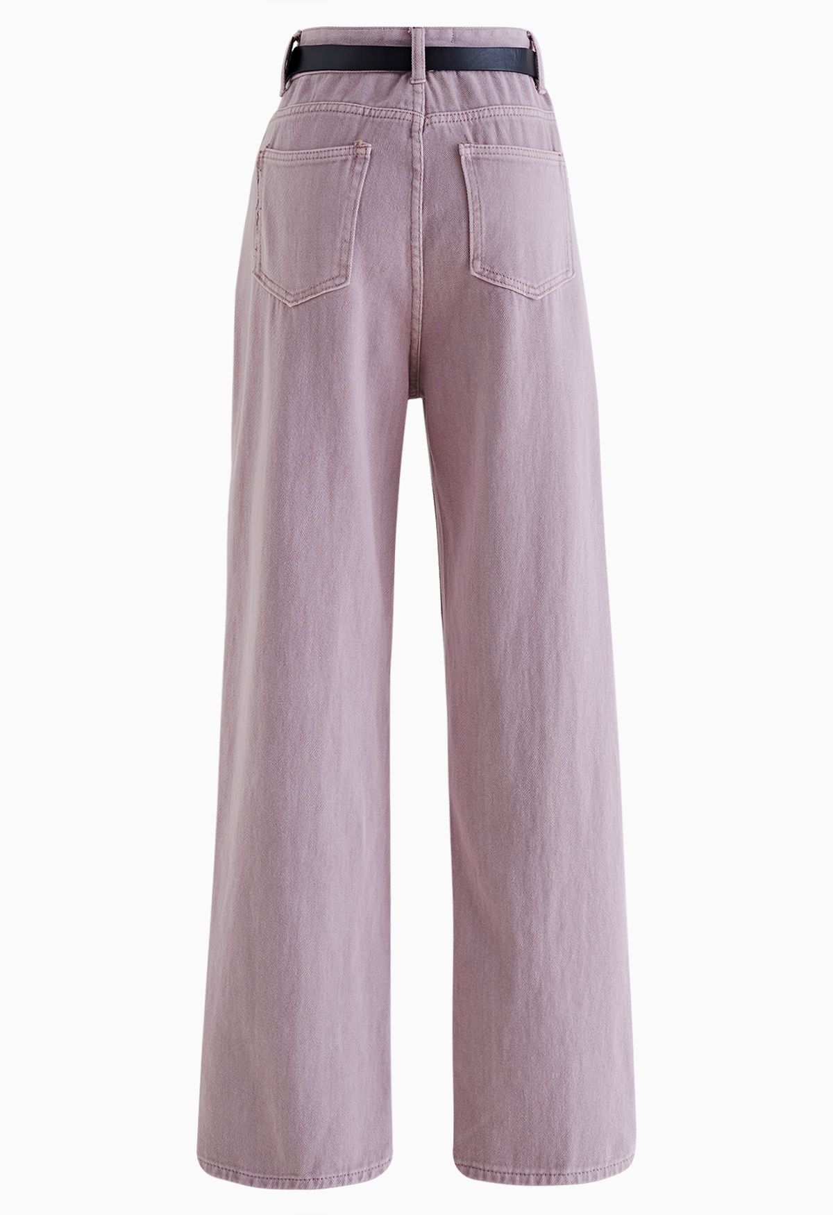 Distressed Straight-Leg Belted Jeans in Lilac