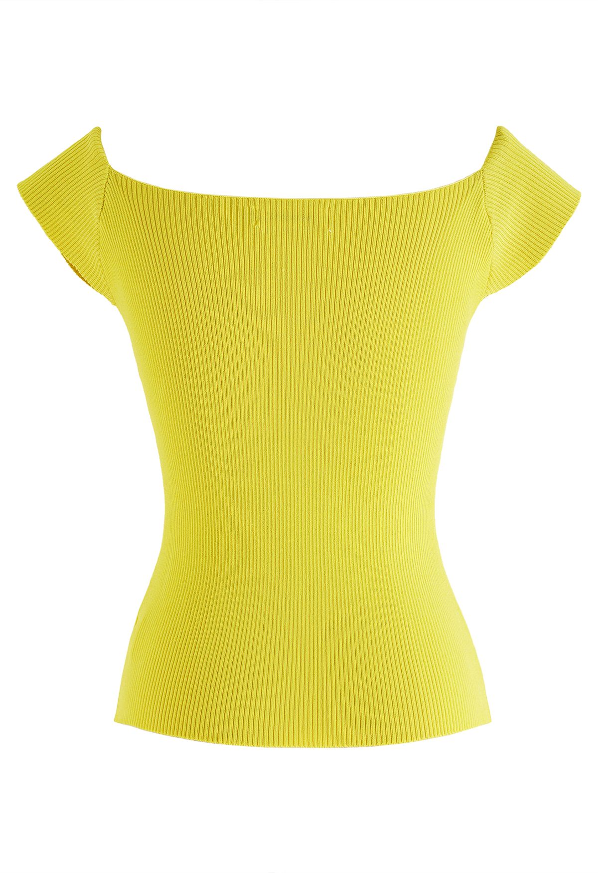 Boat Neck Rib Knit Crop Top in Yellow