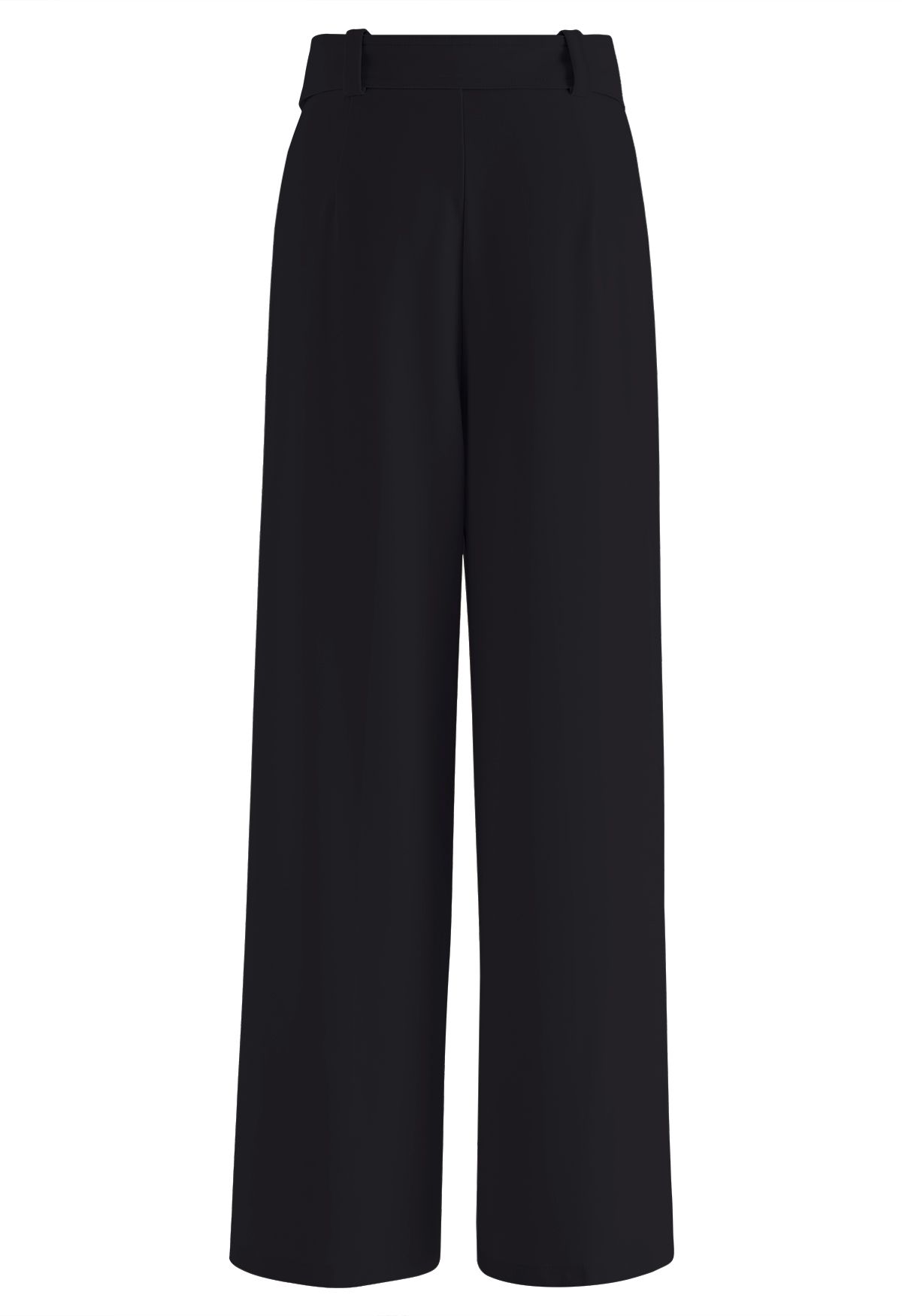 Belt Adorned Straight Leg Pants in Black