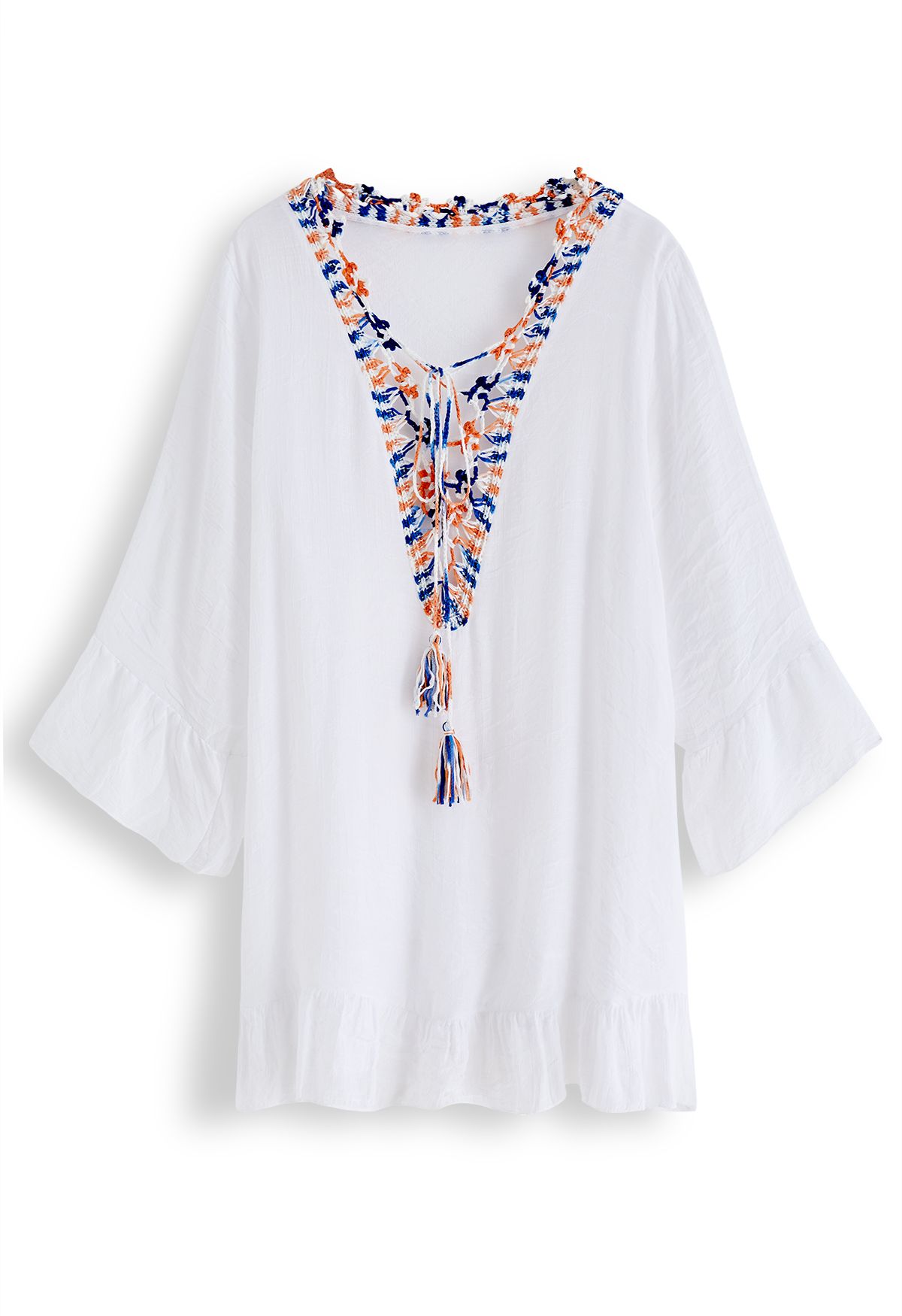 Boho Contrast Crochet Cover Up in White