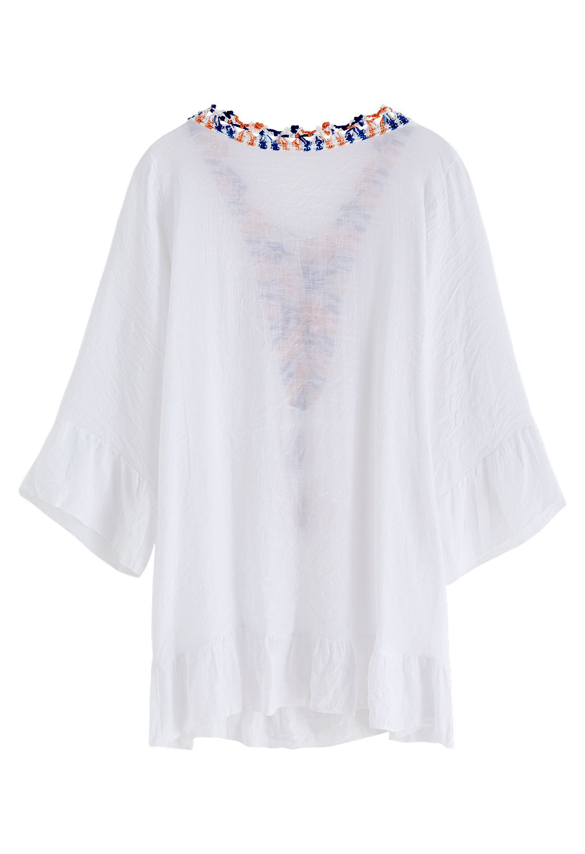 Boho Contrast Crochet Cover Up in White