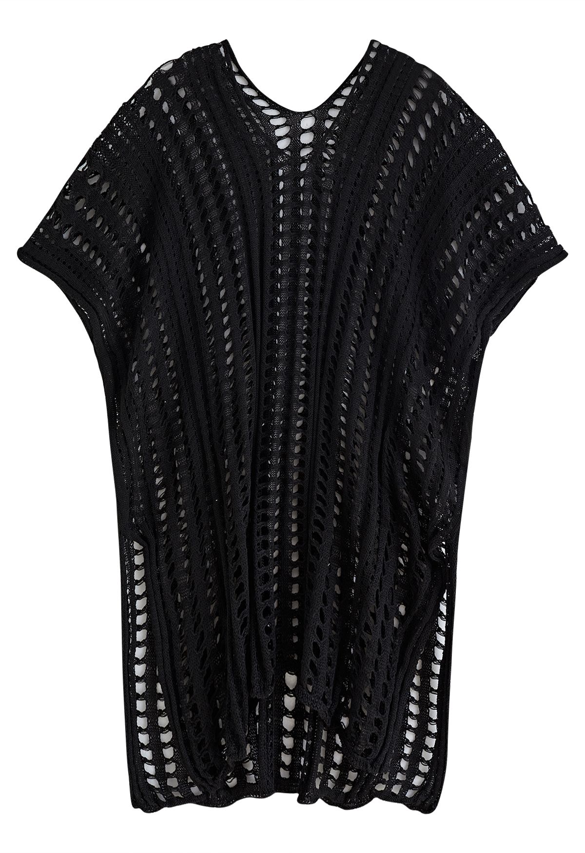 Side Slit Openwork Knit Cover Up in Black