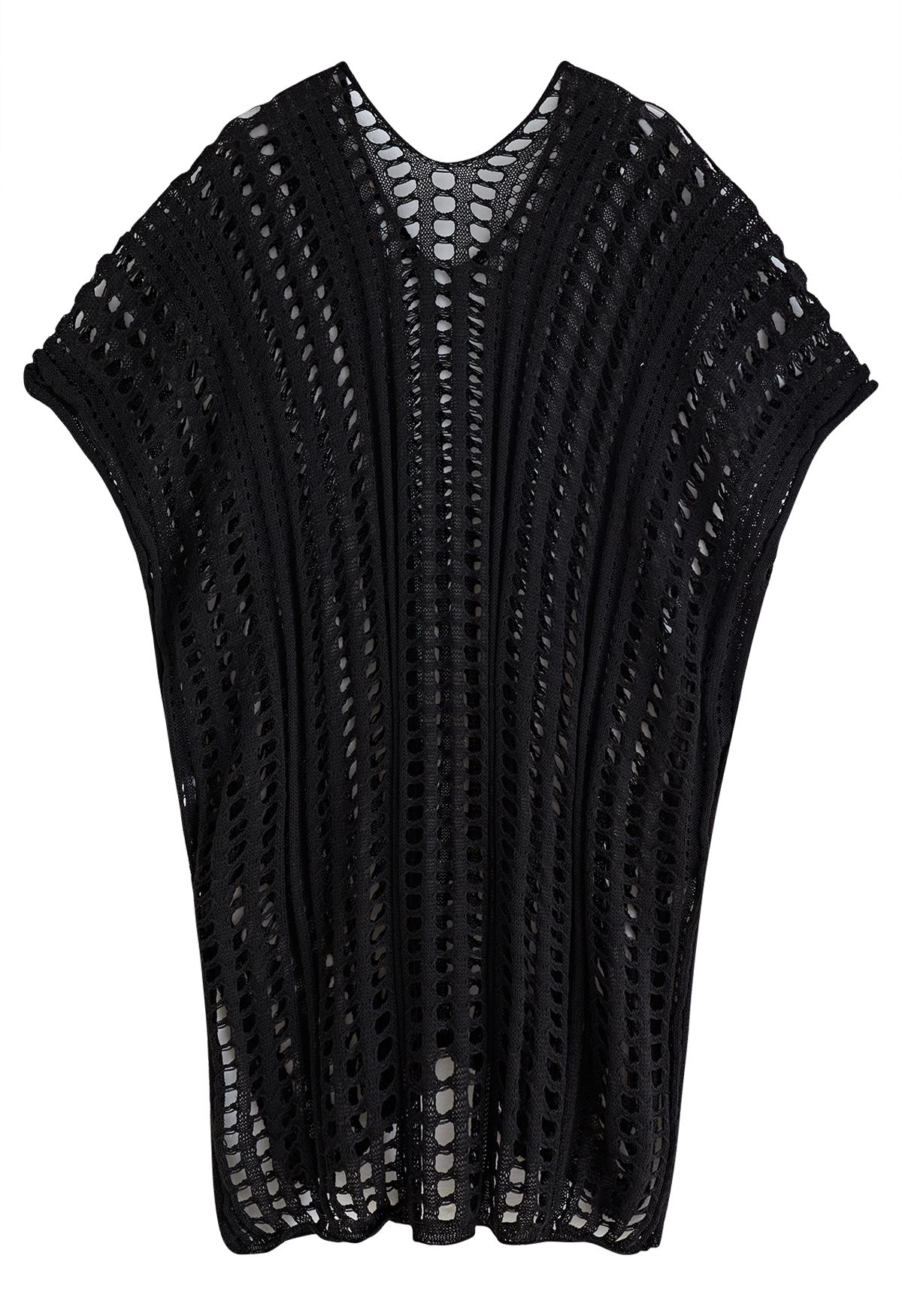 Side Slit Openwork Knit Cover Up in Black