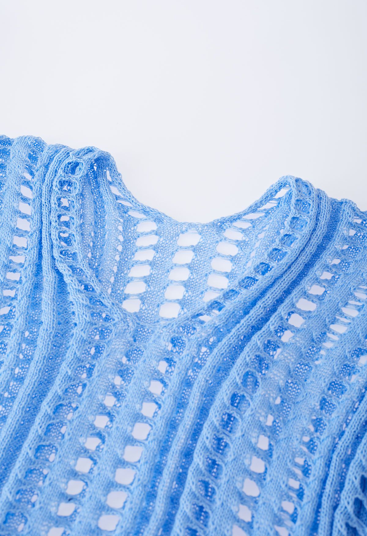 Side Slit Openwork Knit Cover Up in Blue