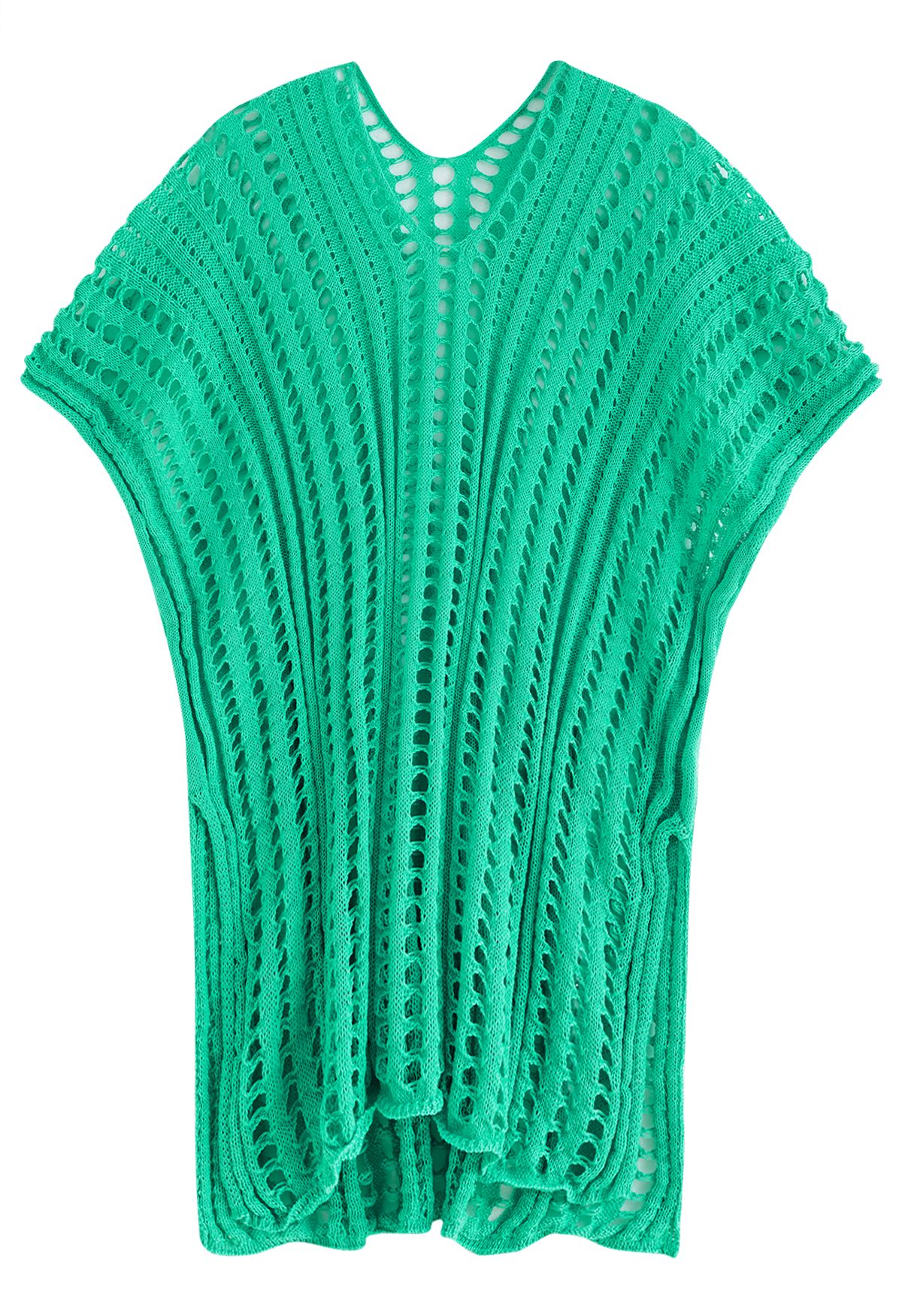 Side Slit Openwork Knit Cover Up in Green