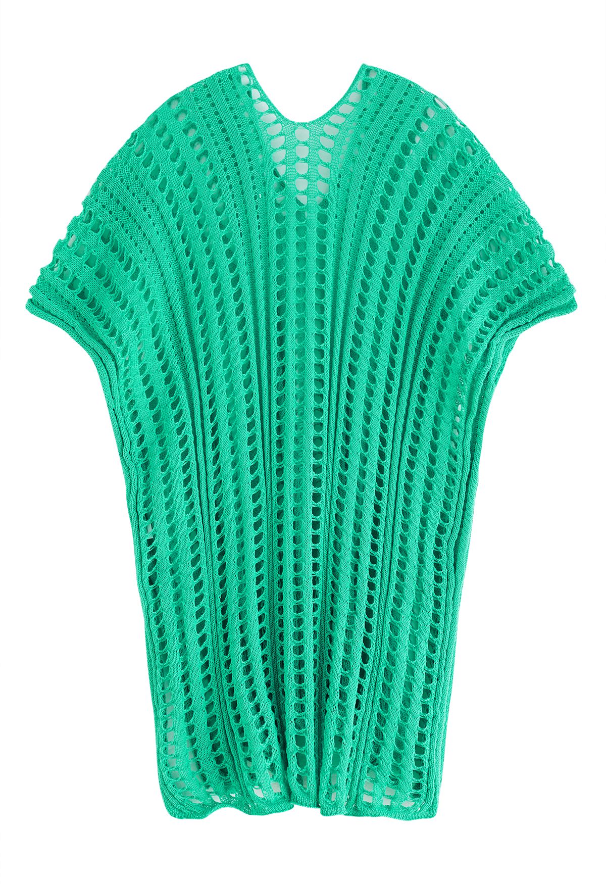 Side Slit Openwork Knit Cover Up in Green