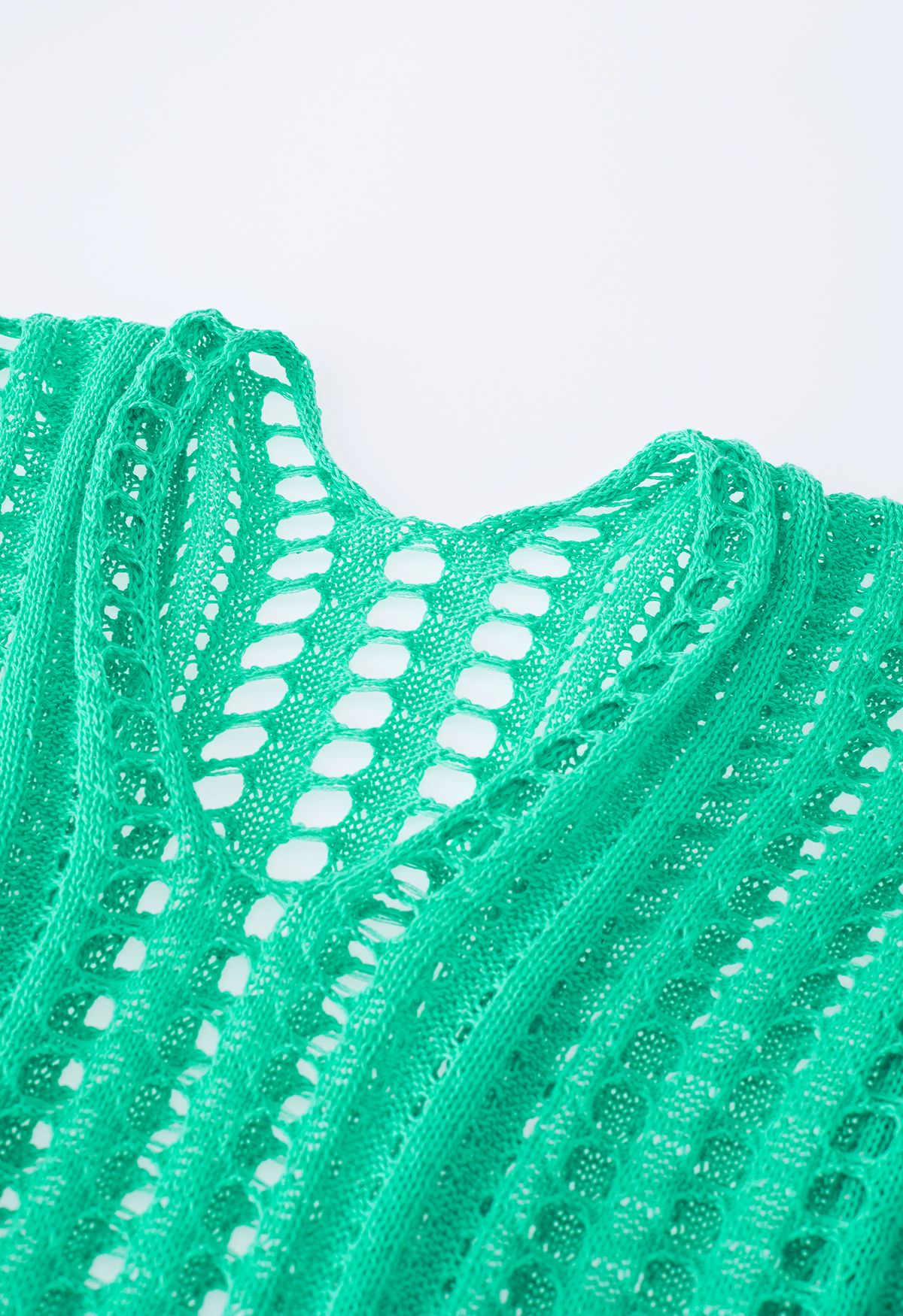 Side Slit Openwork Knit Cover Up in Green