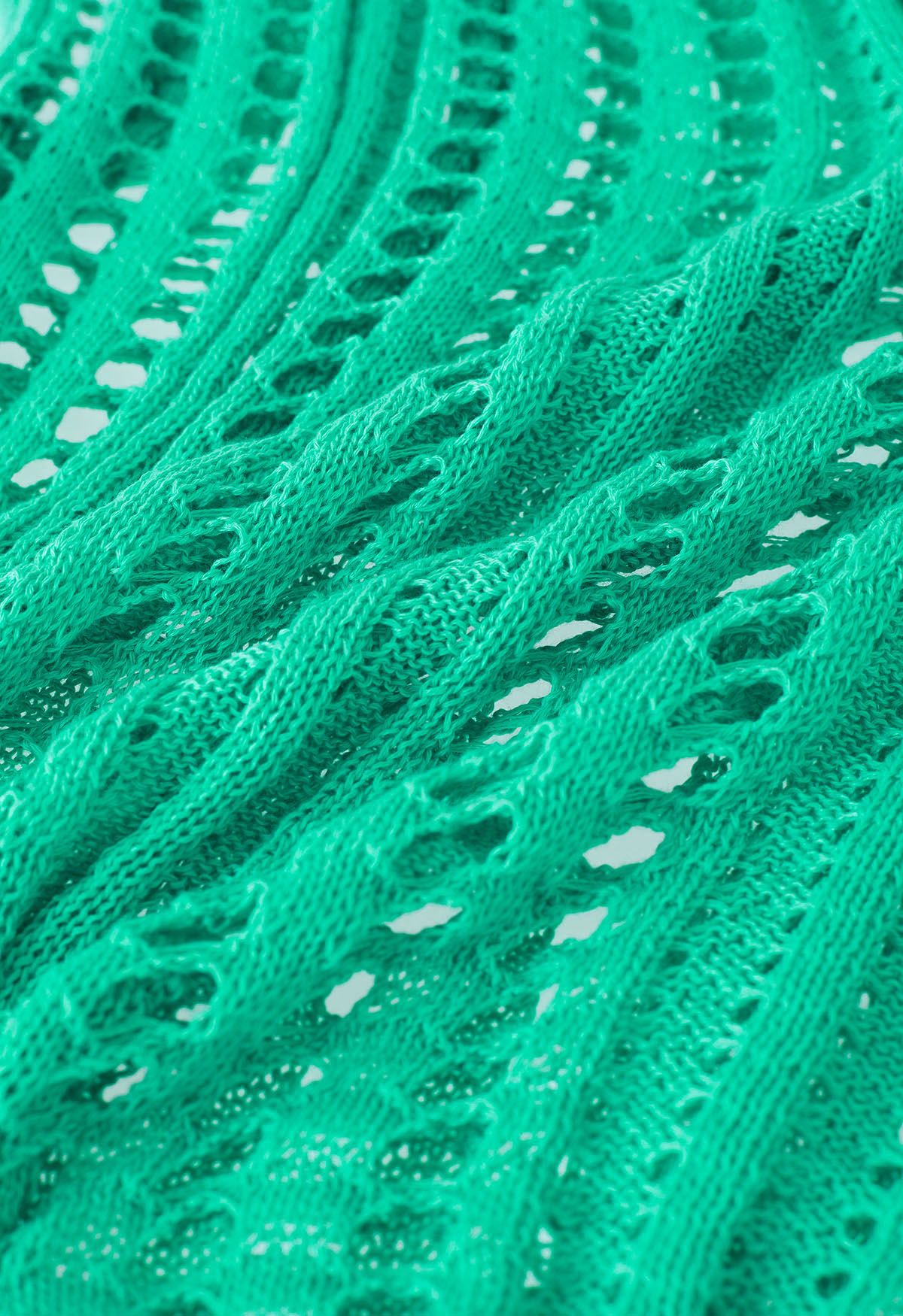 Side Slit Openwork Knit Cover Up in Green